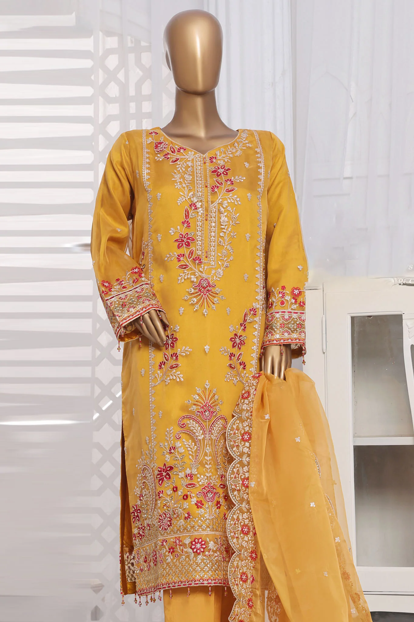 Viera The Organza Story By Sada E Noor Stitched 3 Piece Luxury Prets Vol-01 Suit-Viery-02-Mustard - Image 2