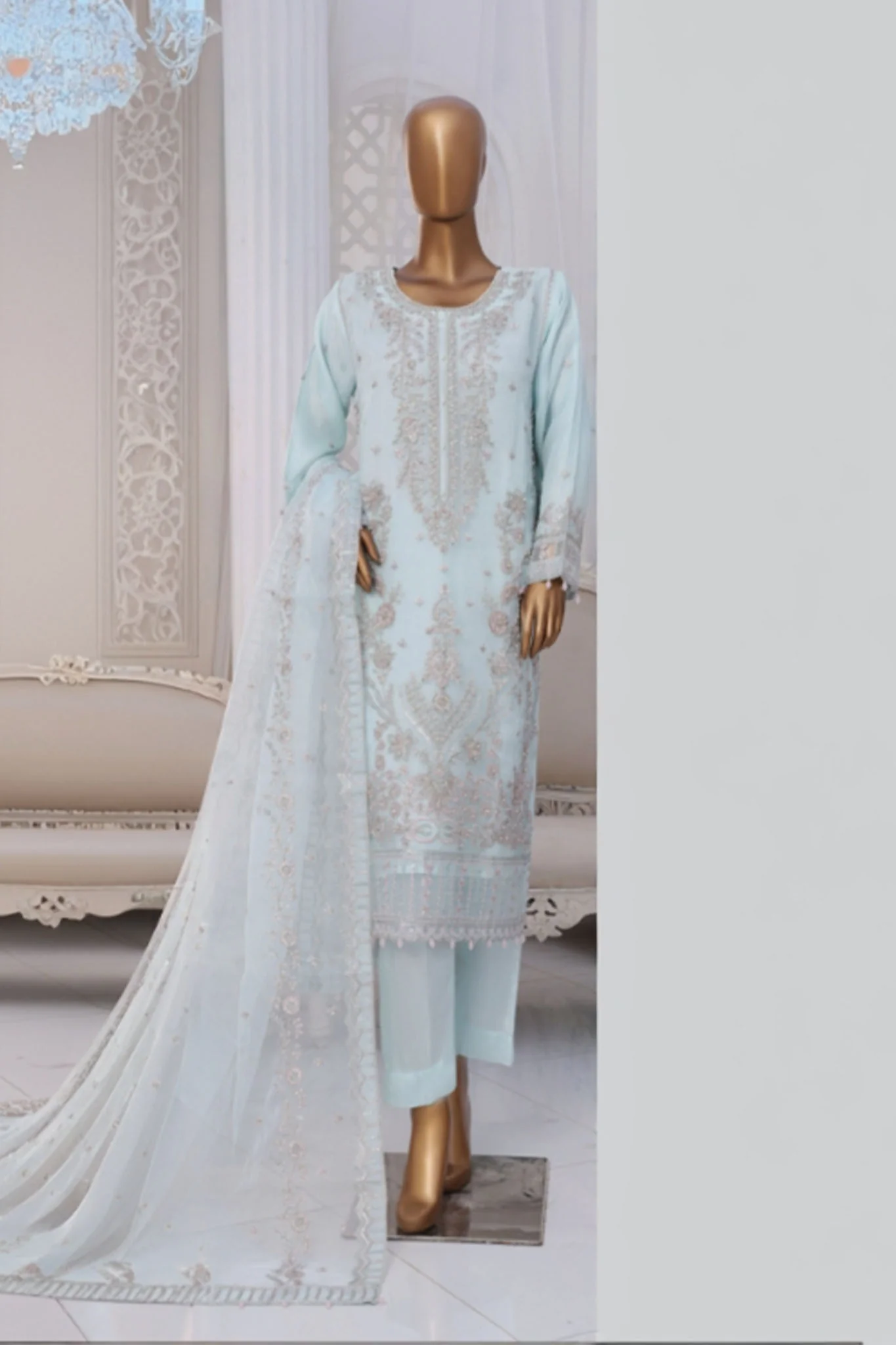 Viera The Organza Story By Sada E Noor Stitched 3 Piece Luxury Prets Vol-01 Suit-Viery-03-Sky Blue