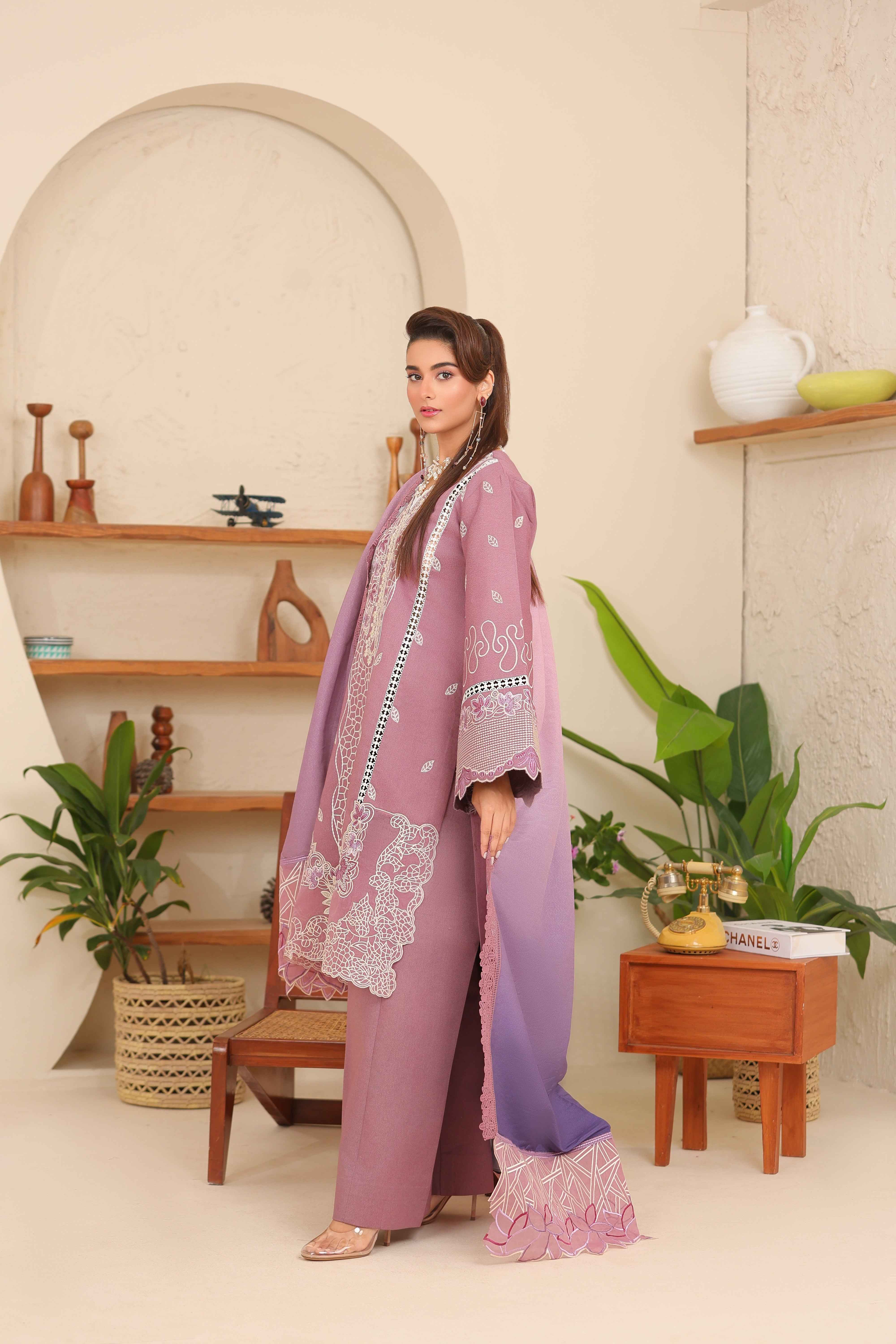 Sahiba By Huma Gul Unstitched 3 Piece Premium Winter Suit-Viola HG-306 - Image 2