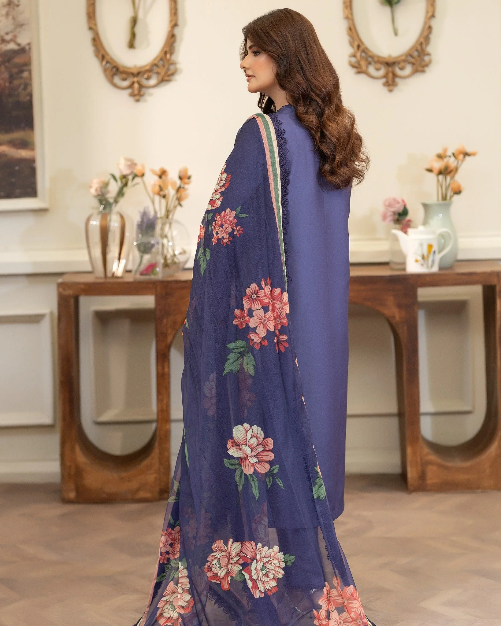 Summer Scent By Nine Needles Stitched 3 Piece Summer Suit-Violet Bloom-NP-11 - Image 5