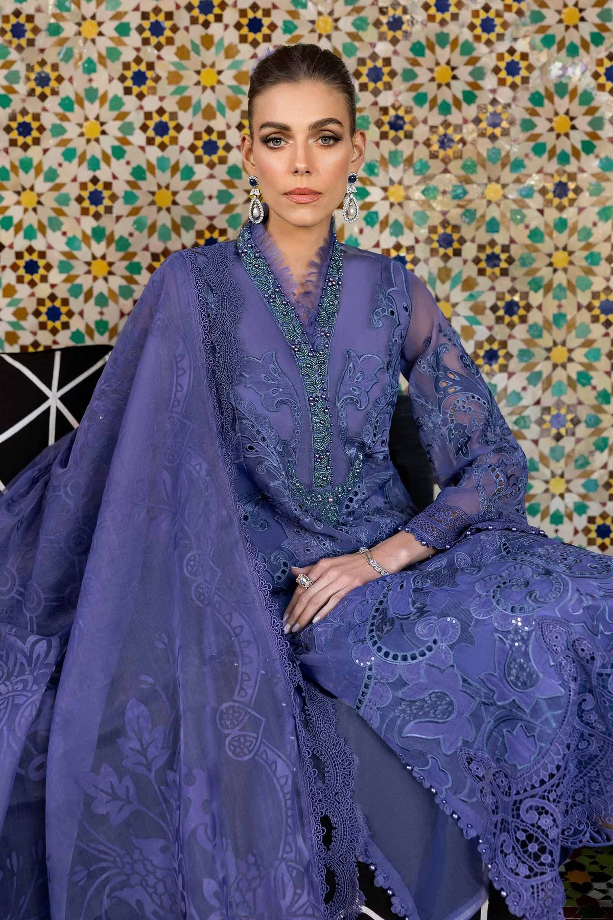 Voyage A'Luxe By Maria B Unstitched 3 Piece Lawn Suit-ML-2506-B - Image 3