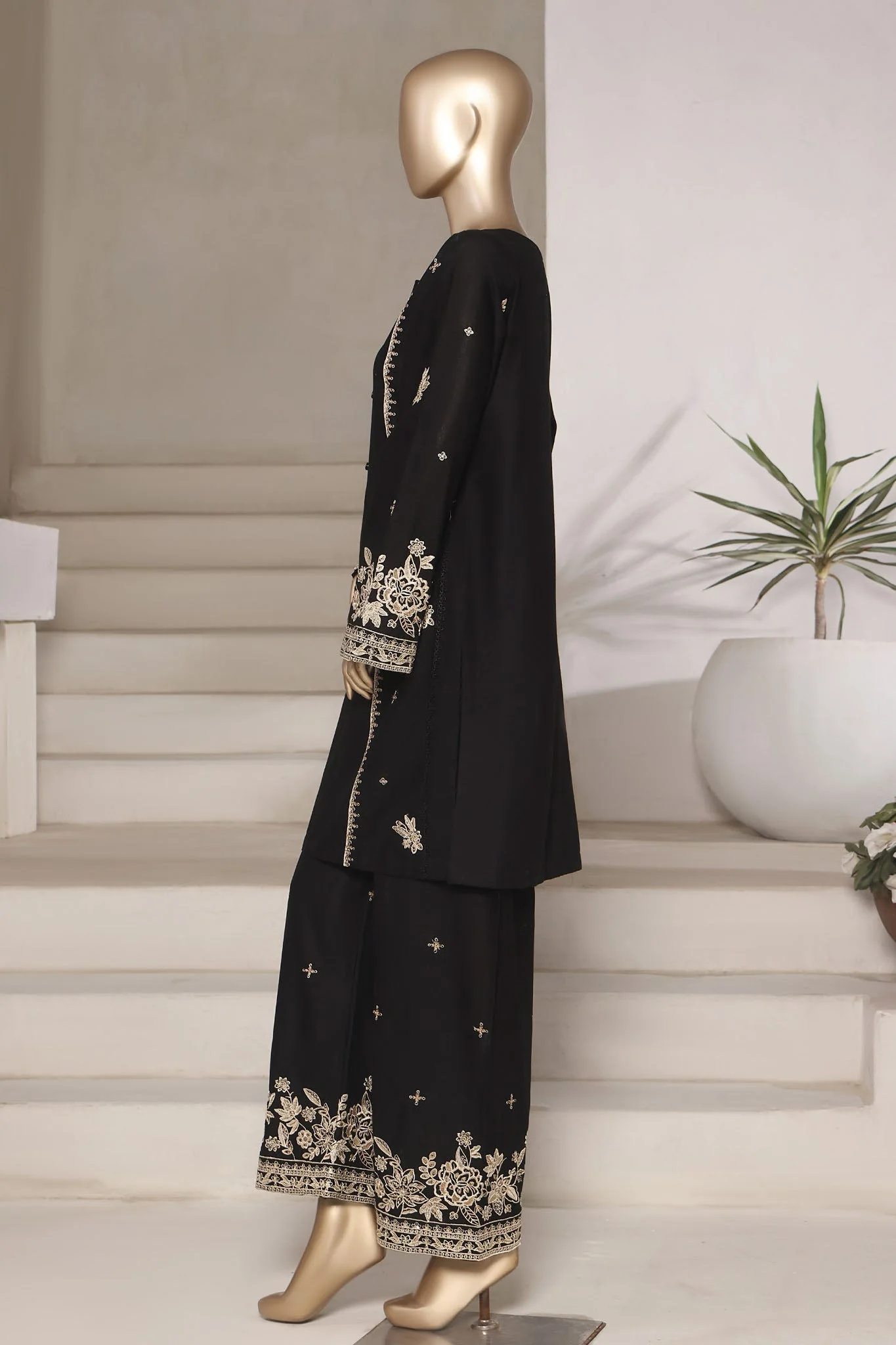 Vybe By Sada Bahar Stitched 2 Piece Emb Cotton Suit-MEL-MK52-BLACK - Image 3
