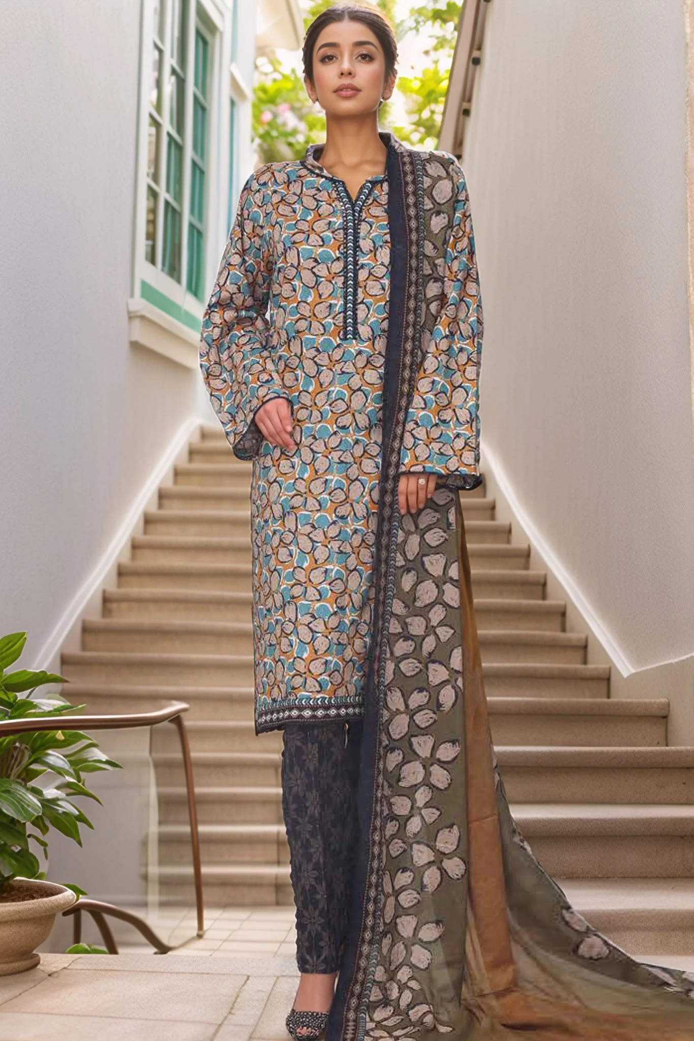 Bin Saeed Stitched 3 Piece Printed Cotton Vol-01 Suit-WC-2364-Multi