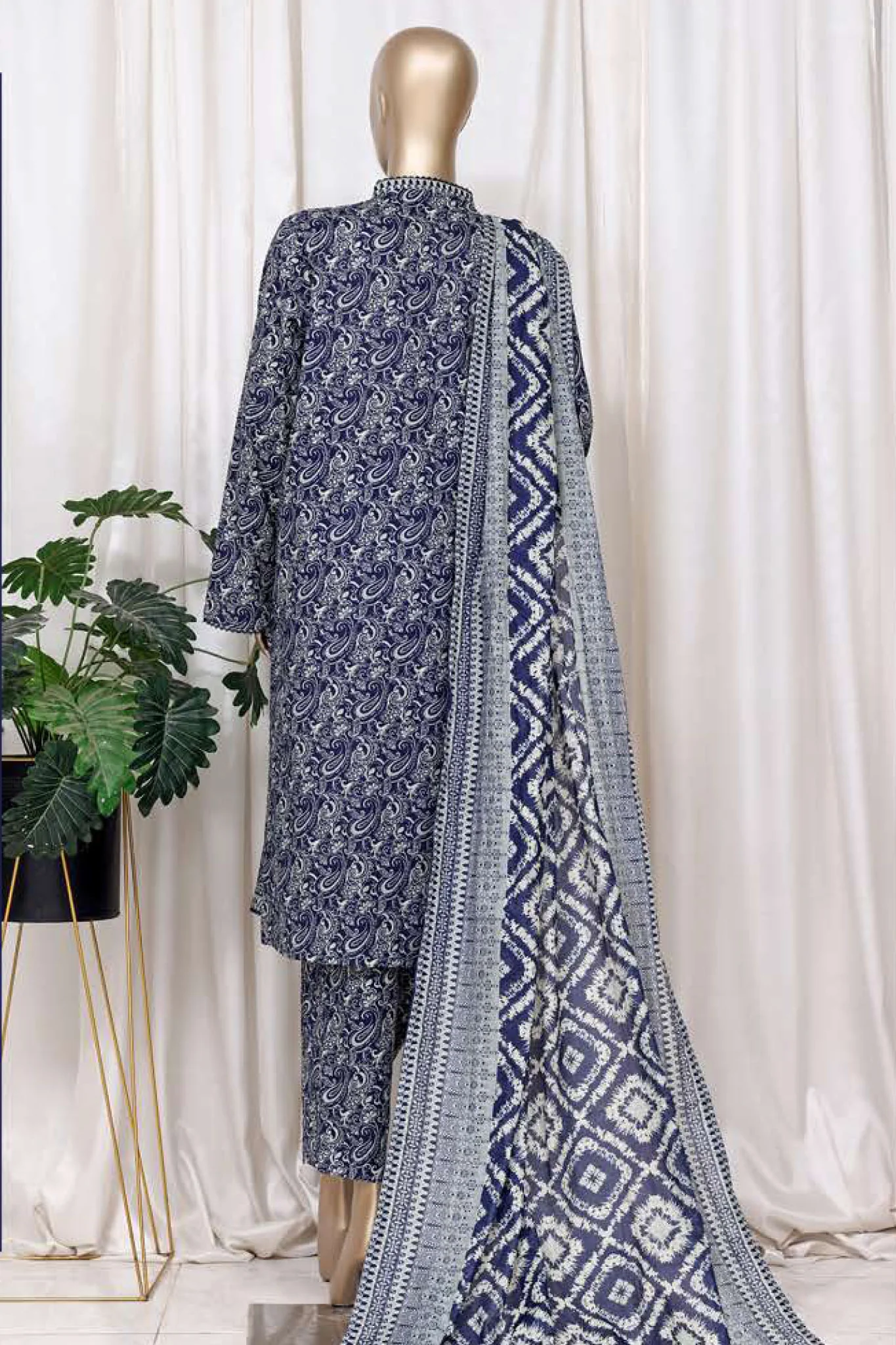 Bin Saeed Stitched 3 Piece Printed Cotton Vol-01 Suit-WC-2373-Blue - Image 3
