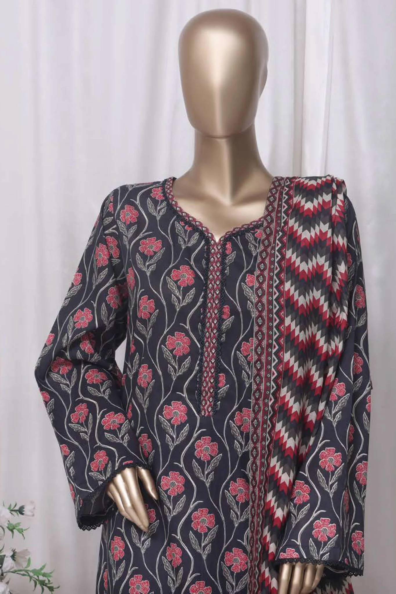 Bin Saeed Stitched 3 Piece Printed Cotton Vol-01 Suit-WC-2378-Black - Image 2