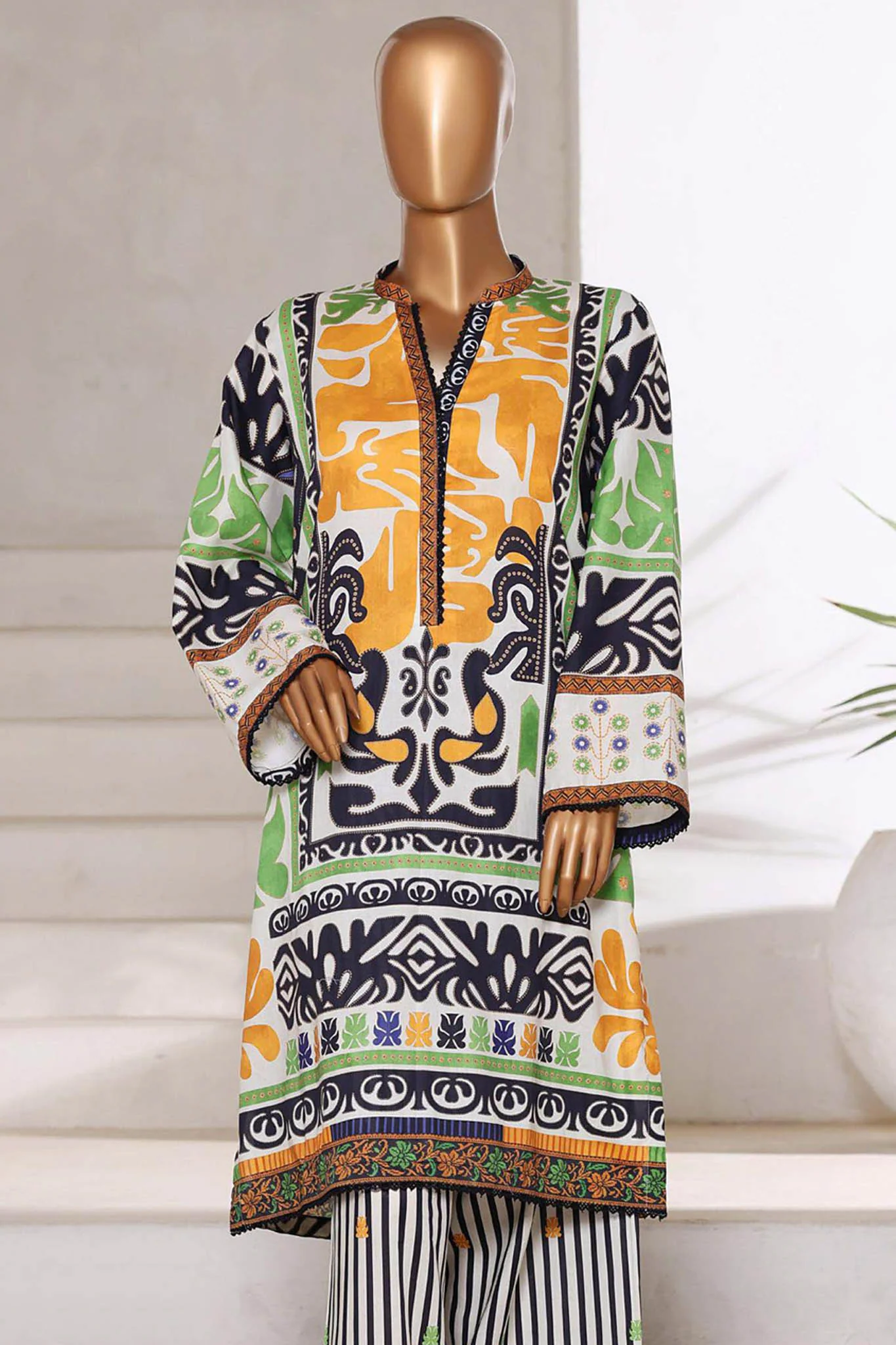 Bin Saeed Stitched 2 Piece Co Ords Cotton Suit-WC-2403-Yellow - Image 2