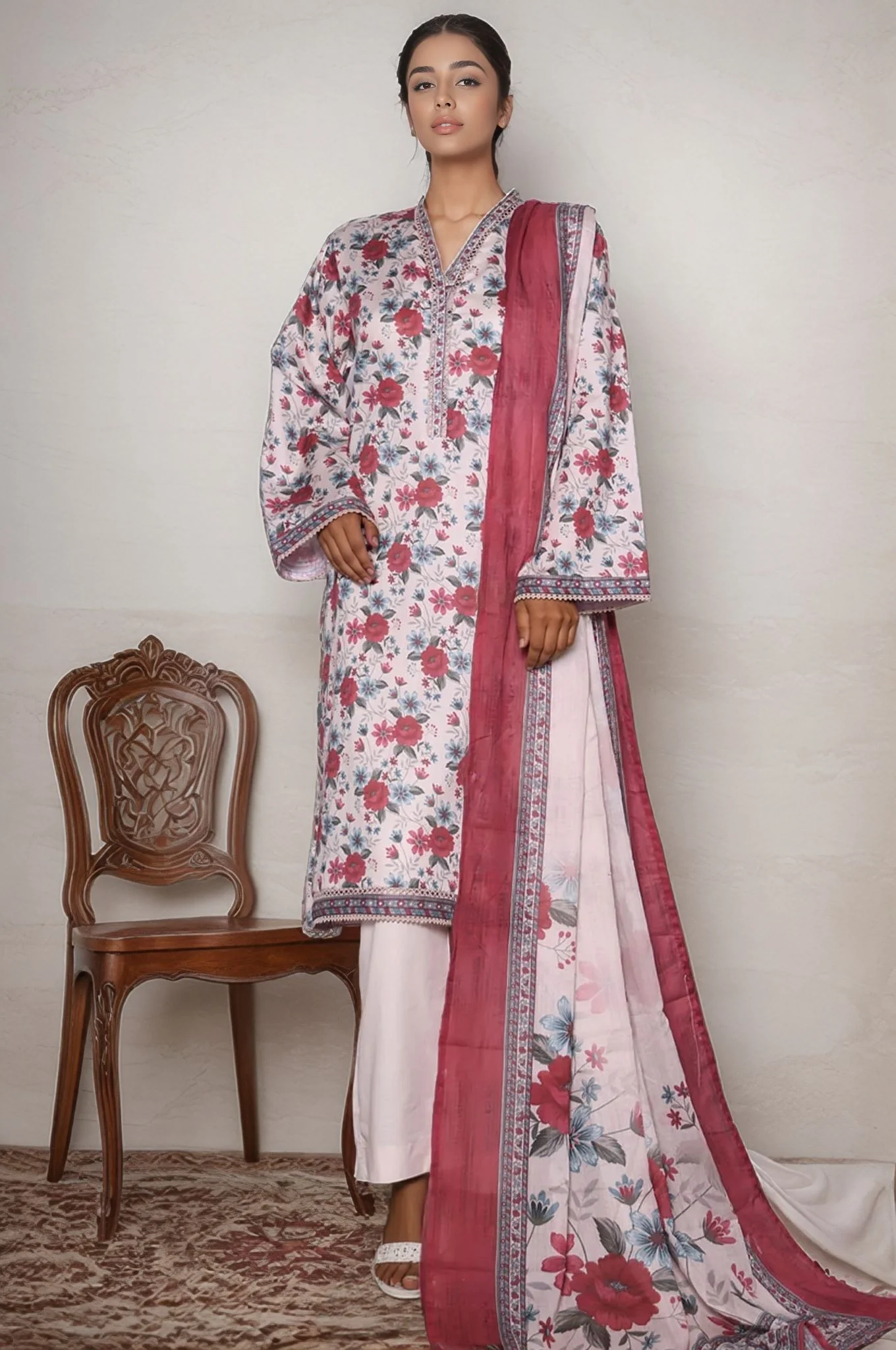 Bin Saeed Stitched 3 Piece Printed Cotton Vol-03 Suit-WC-2413-Skin