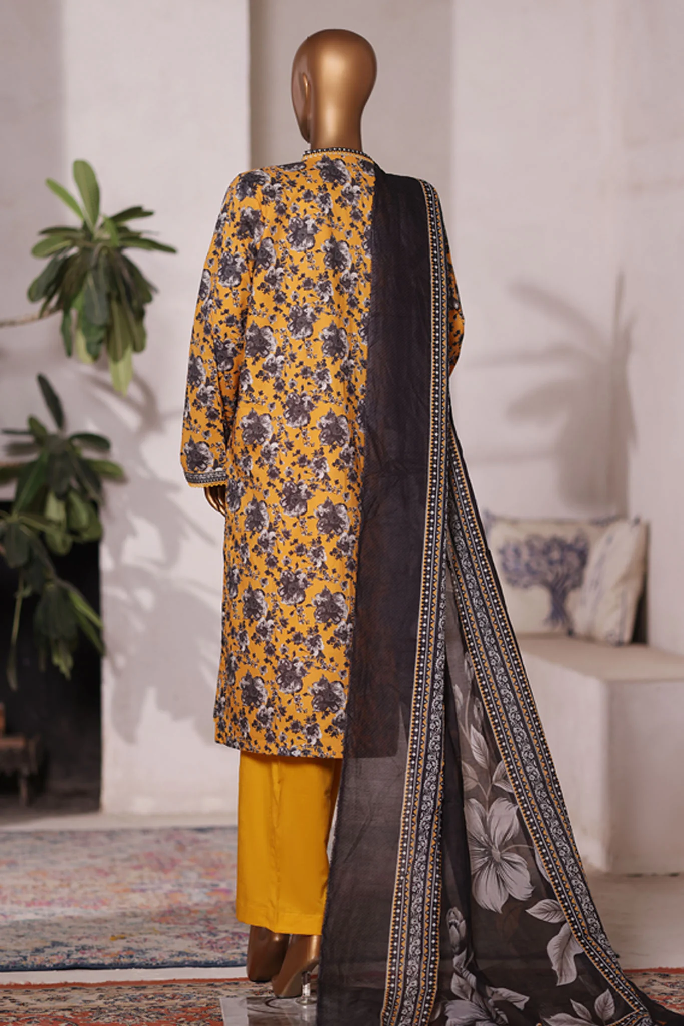 Bin Saeed Stitched 3 Piece Printed Cotton Vol-03 Suit-WC-2416-Yellow - Image 3