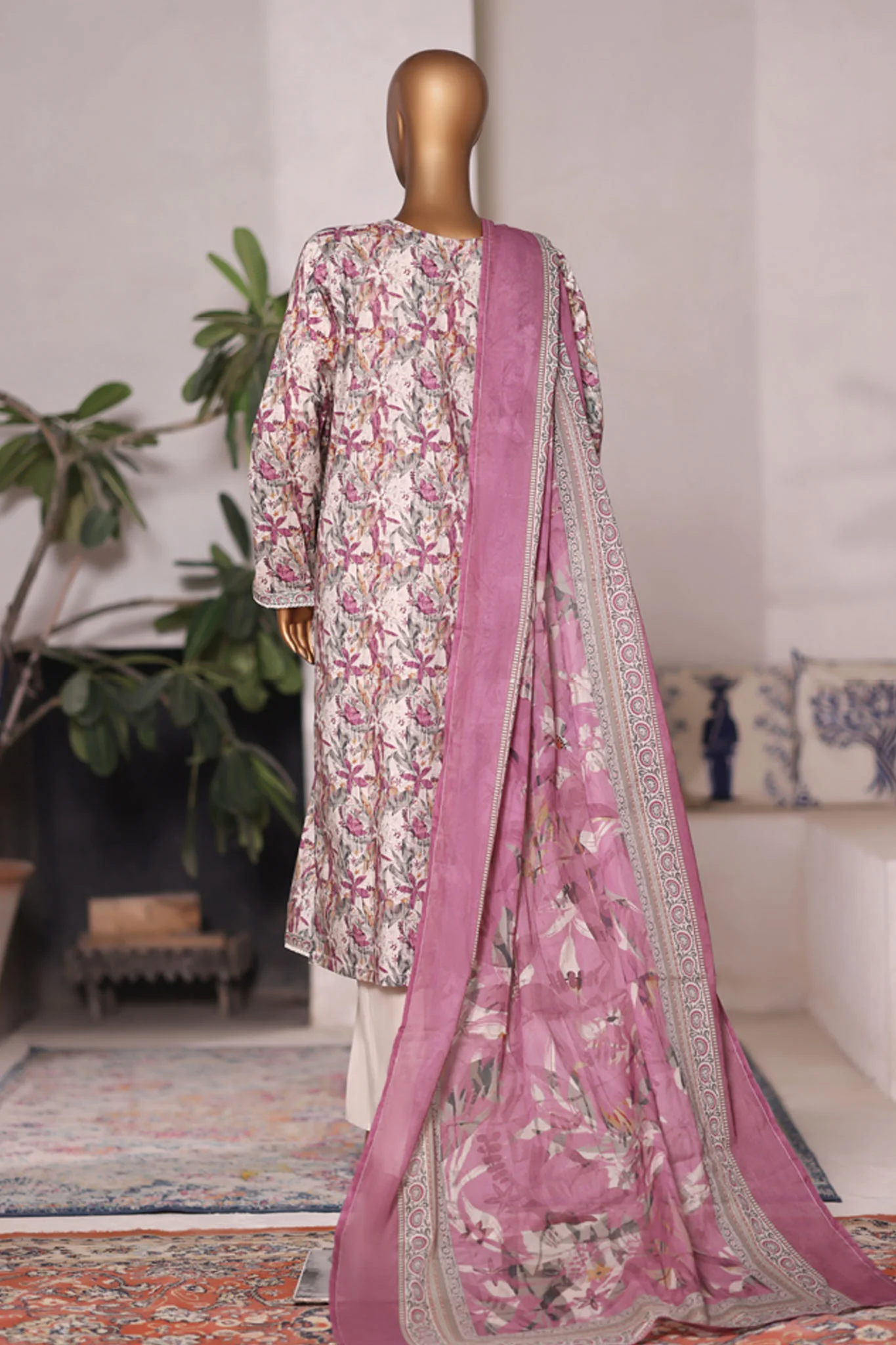Bin Saeed Stitched 3 Piece Printed Cotton Vol-03 Suit-WC-2417-Skin - Image 3