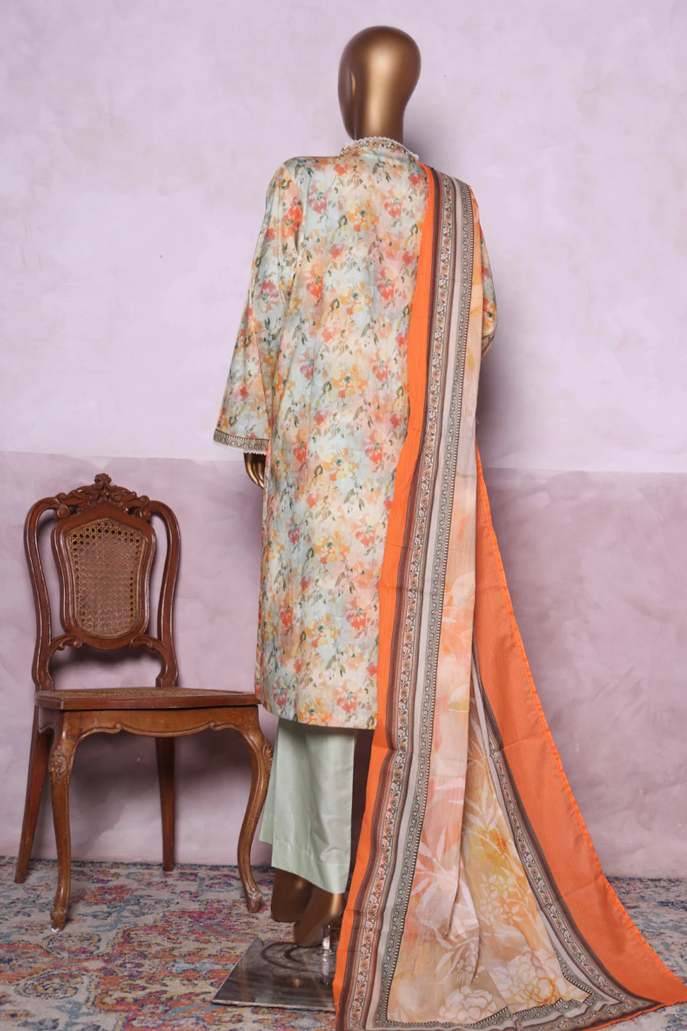 Bin Saeed Stitched 3 Piece Printed Cotton Vol-03 Suit-WC-2427-Orange - Image 3