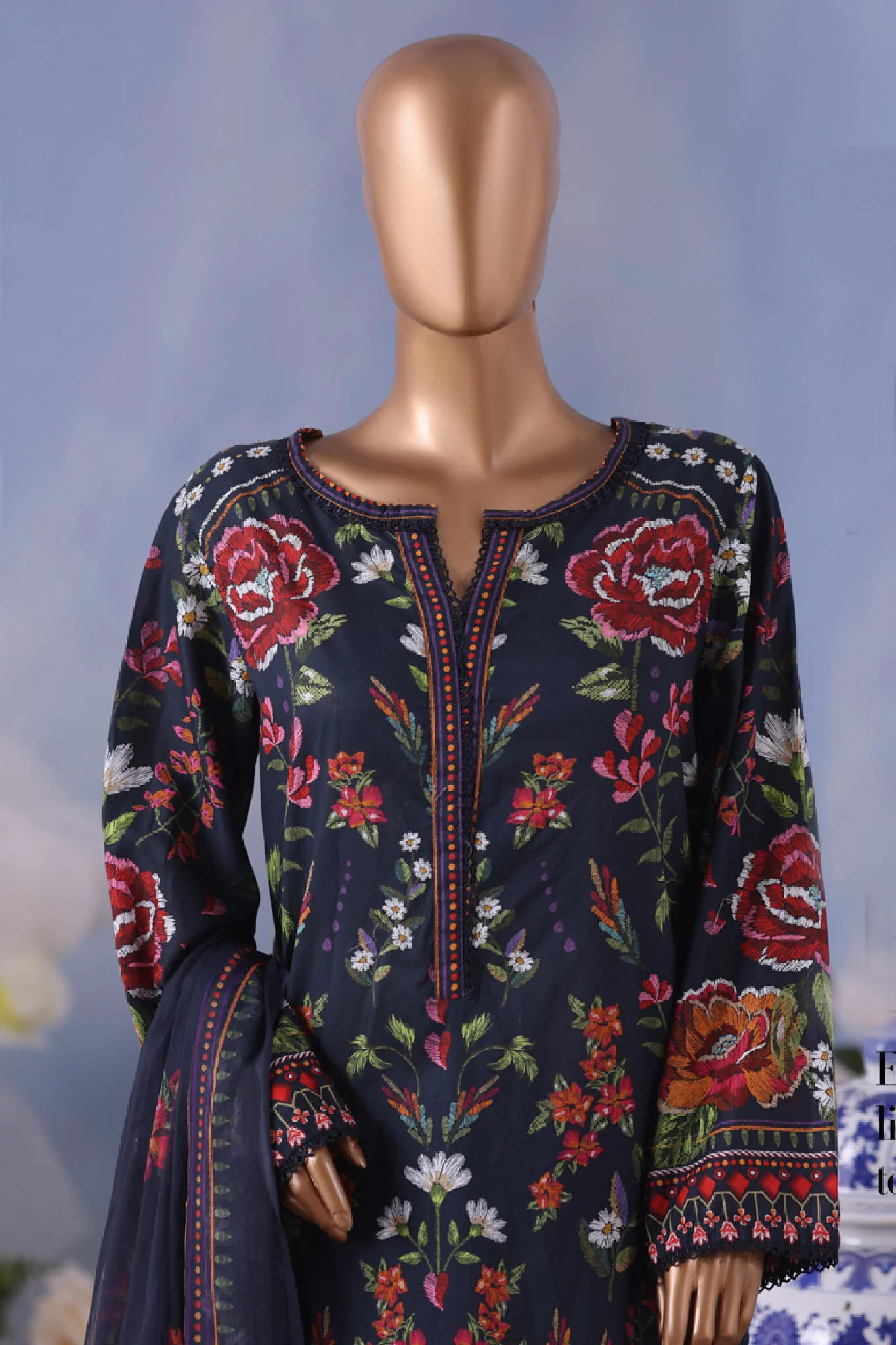 Bin Saeed Stitched 3 Piece Exclusive Printed Cotton Vol-04 Suit-WC-2485-Black - Image 2