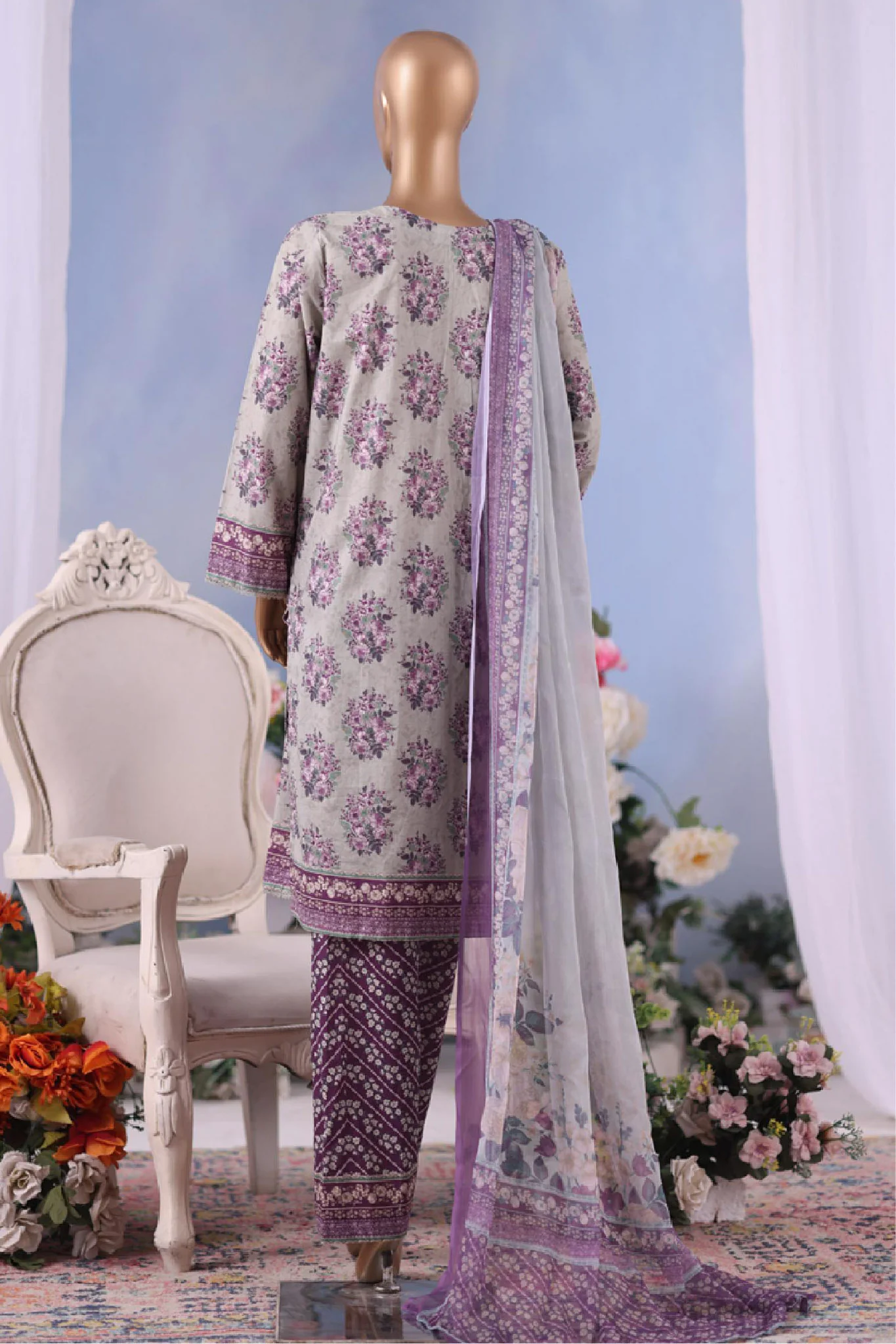 Bin Saeed Stitched 3 Piece Exclusive Printed Cotton Vol-04 Suit-WC-2486-Purple - Image 3