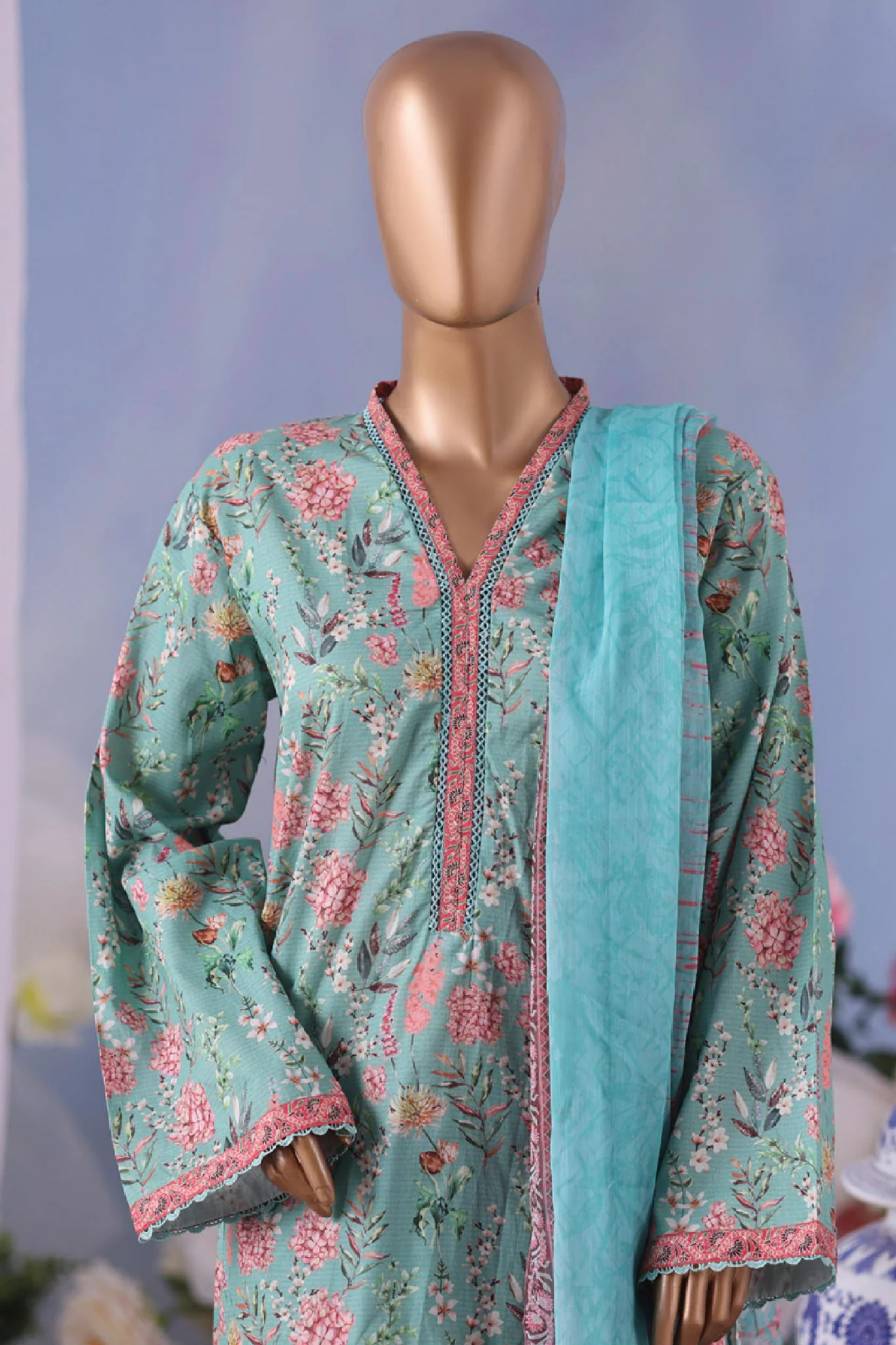 Bin Saeed Stitched 3 Piece Exclusive Printed Cotton Vol-04 Suit-WC-2489-Green - Image 2