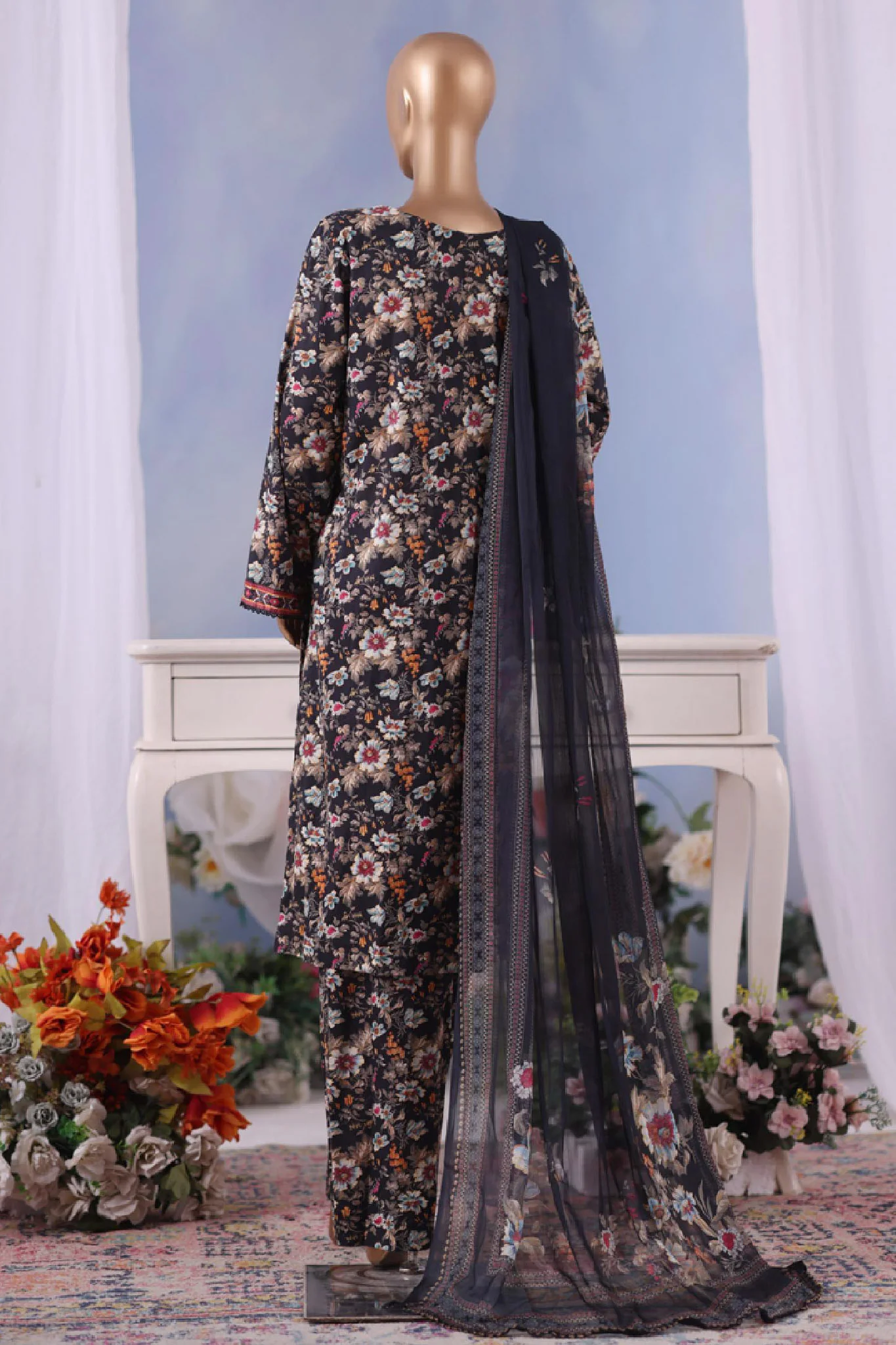 Bin Saeed Stitched 3 Piece Exclusive Printed Cotton Vol-04 Suit-WC-2490-Black - Image 3