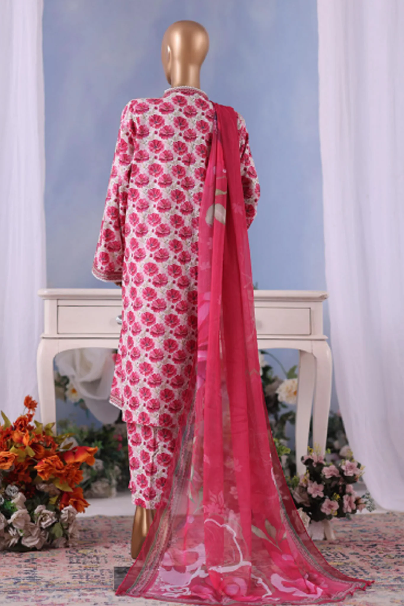 Bin Saeed Stitched 3 Piece Exclusive Printed Cotton Vol-04 Suit-WC-2491-Pink - Image 3