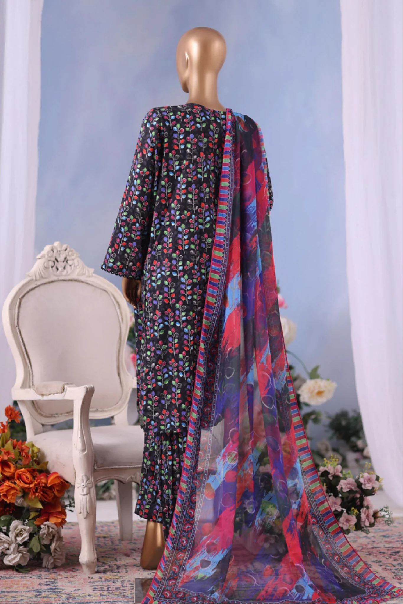 Bin Saeed Stitched 3 Piece Exclusive Printed Cotton Vol-04 Suit-WC-2495-Black - Image 3