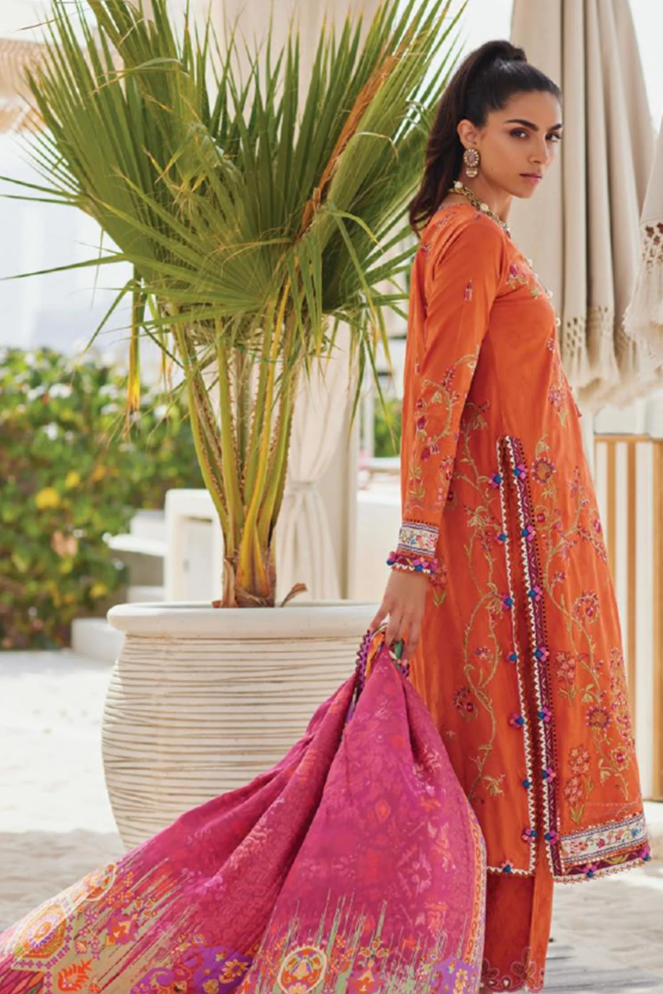 Wes By Farah Talib Aziz Unstitched 3 Piece Luxury Summer Collection-01-Rita Rust - Image 5