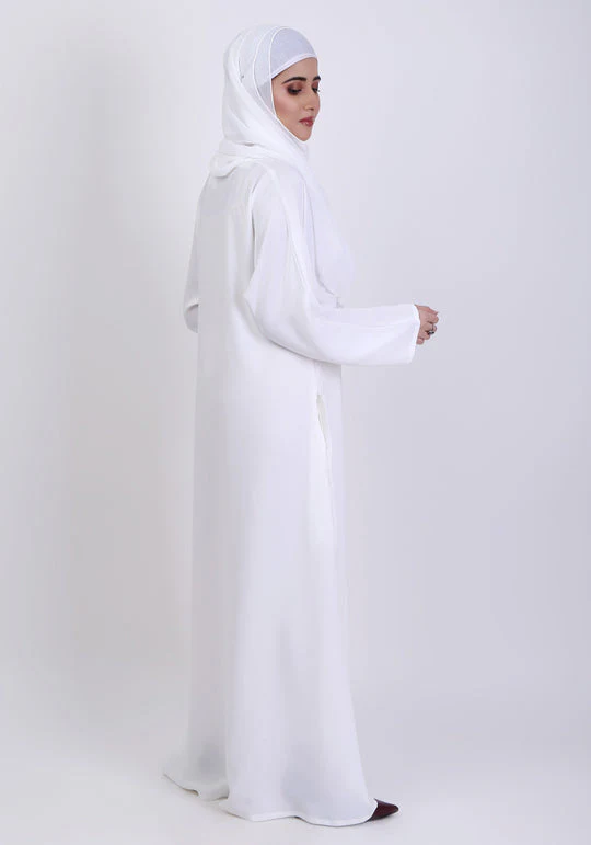 Hijabi.Pk WHITE CLASSIC FRONT-CLOSED ABAYA Hijabi - Image 5