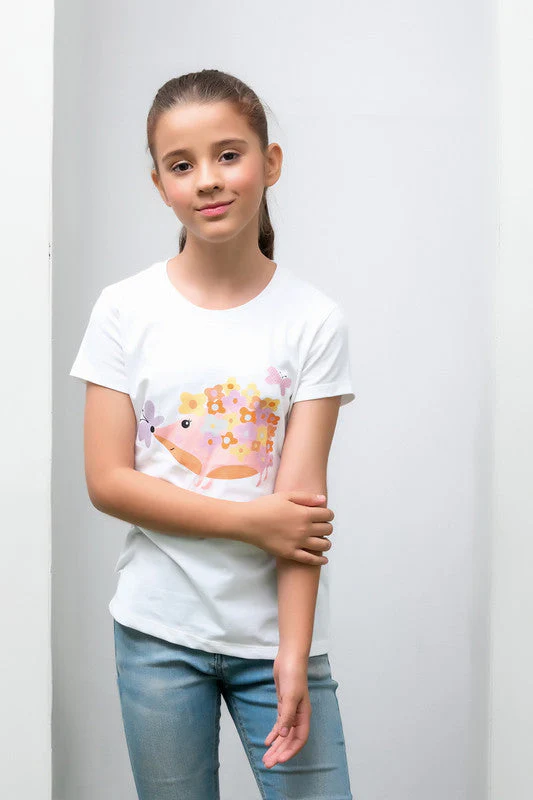 Sprinkles Stitched 1 Piece Summer Shirts Kids Suit-White Floral & Butterfly Animal Print Tee - Image 5