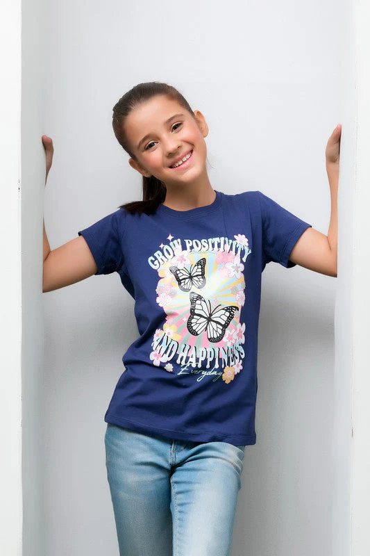 Sprinkles Stitched 1 Piece Summer Shirts Kids Suit-Grow Positivity Blue Tee For Girls - Image 4