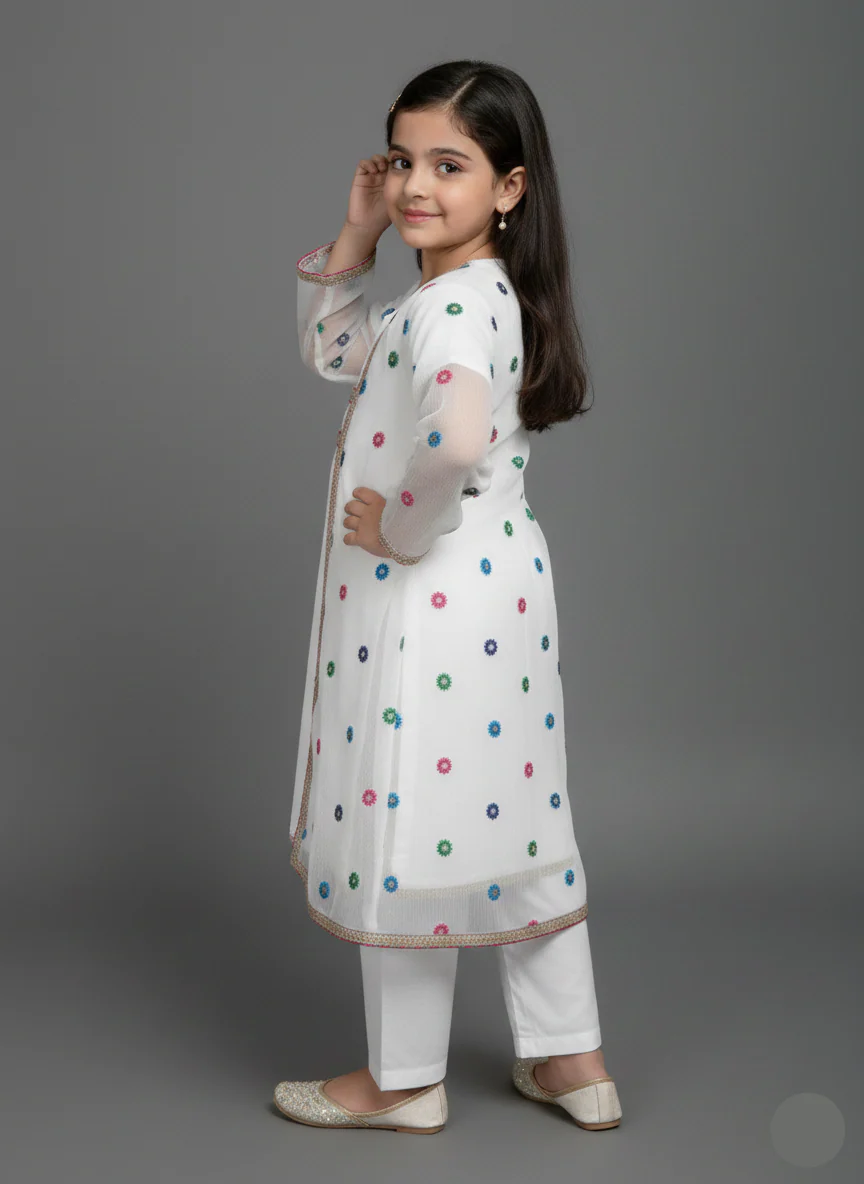 Hiba Fashion White Multi Boti 2 PC Chiffon suit (BFC-0029) - Image 2