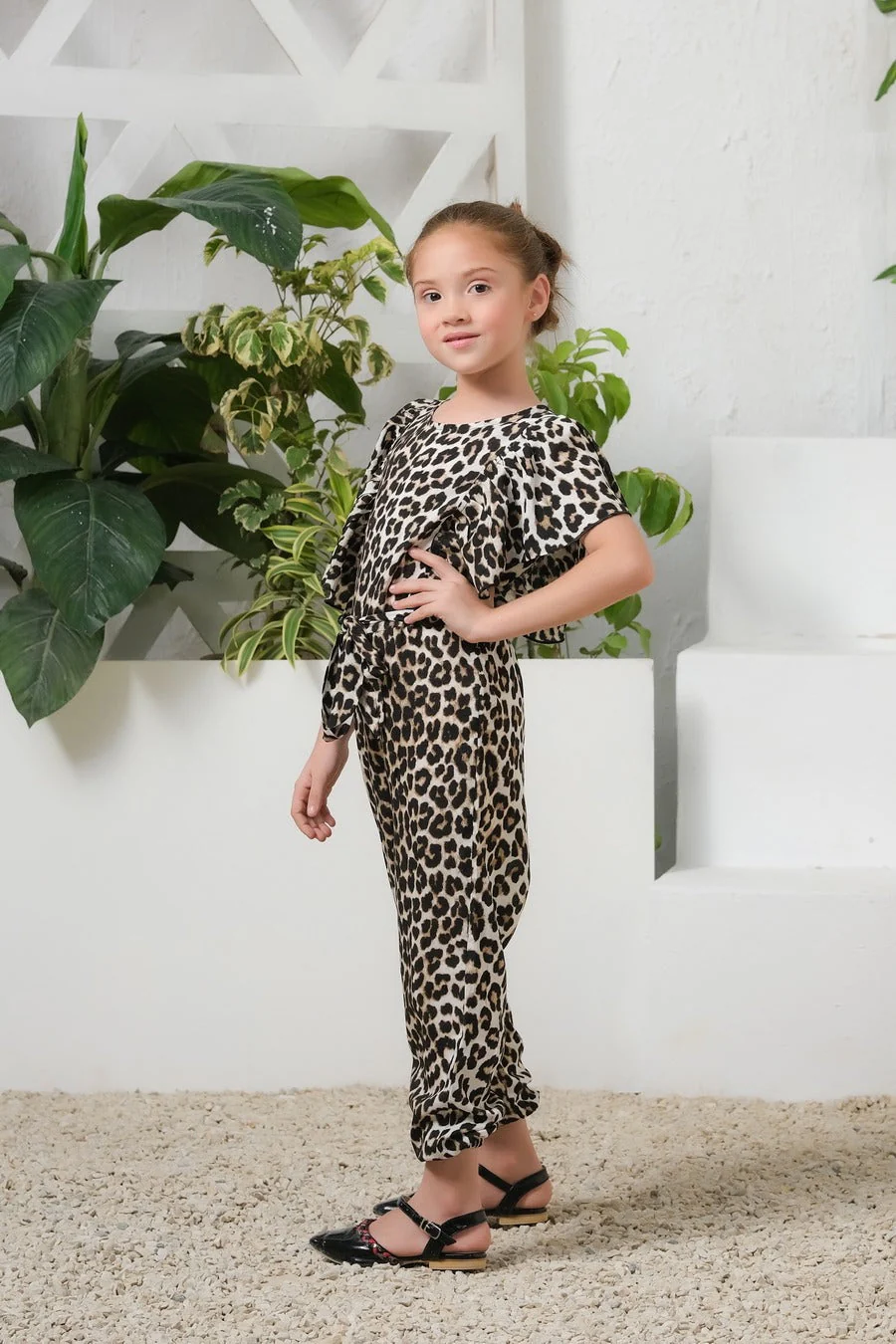 Sprinkles Stitched 1 Piece Summer Jumpsuit Kids Suit-Wild Spots Ruffle Sleeves Jumpsuit - Image 2