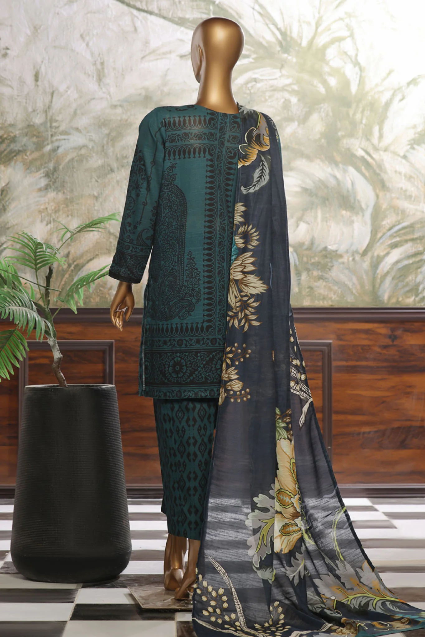 Wintry Prints By HZ Stitched 3 Piece Printed Khaddar Vol-02 Suit-KP-111 - Image 2