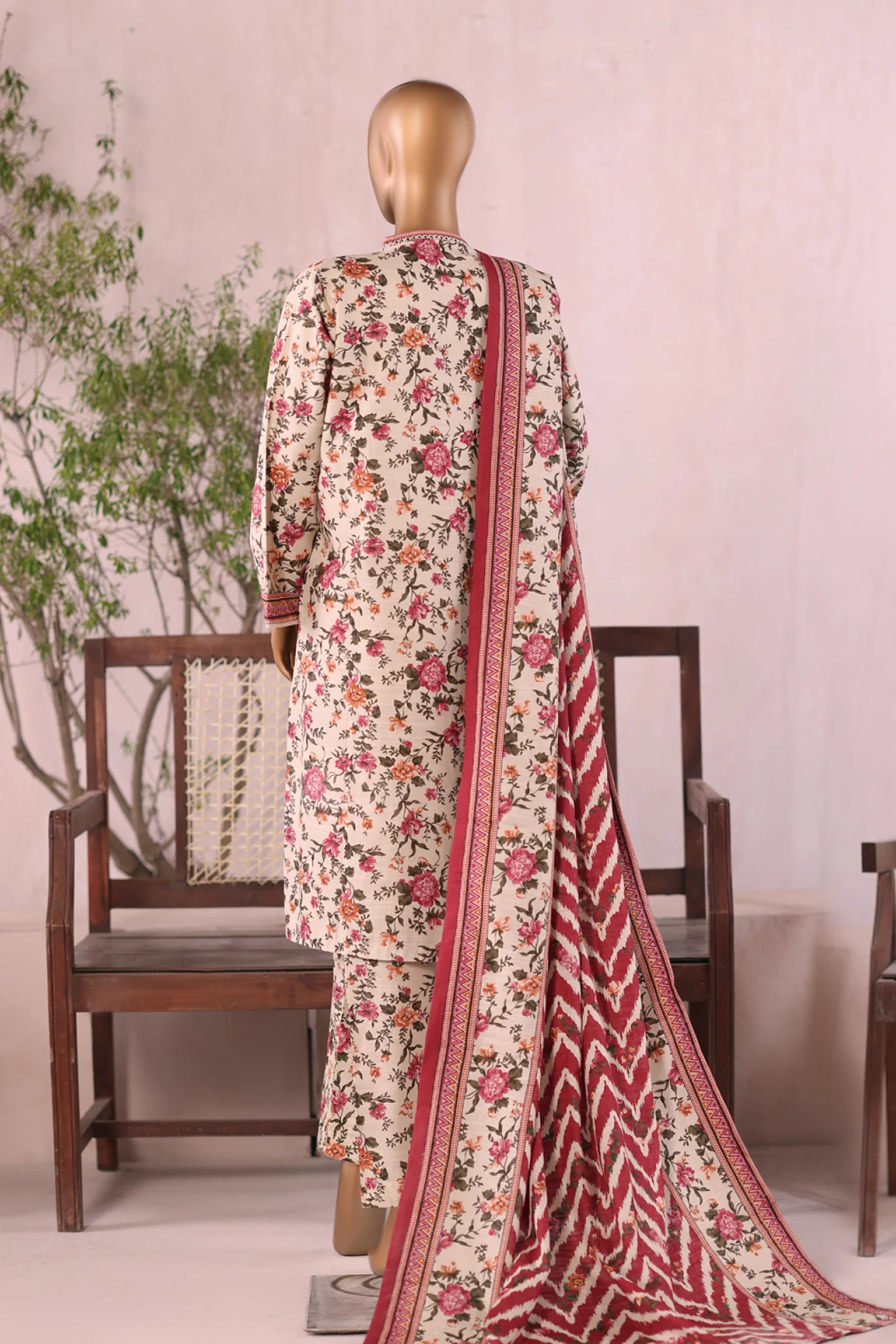Bin Saeed Stitched 3 Piece Printed Khaddar Vol-03 Suit-WK-2380-Cream - Image 3