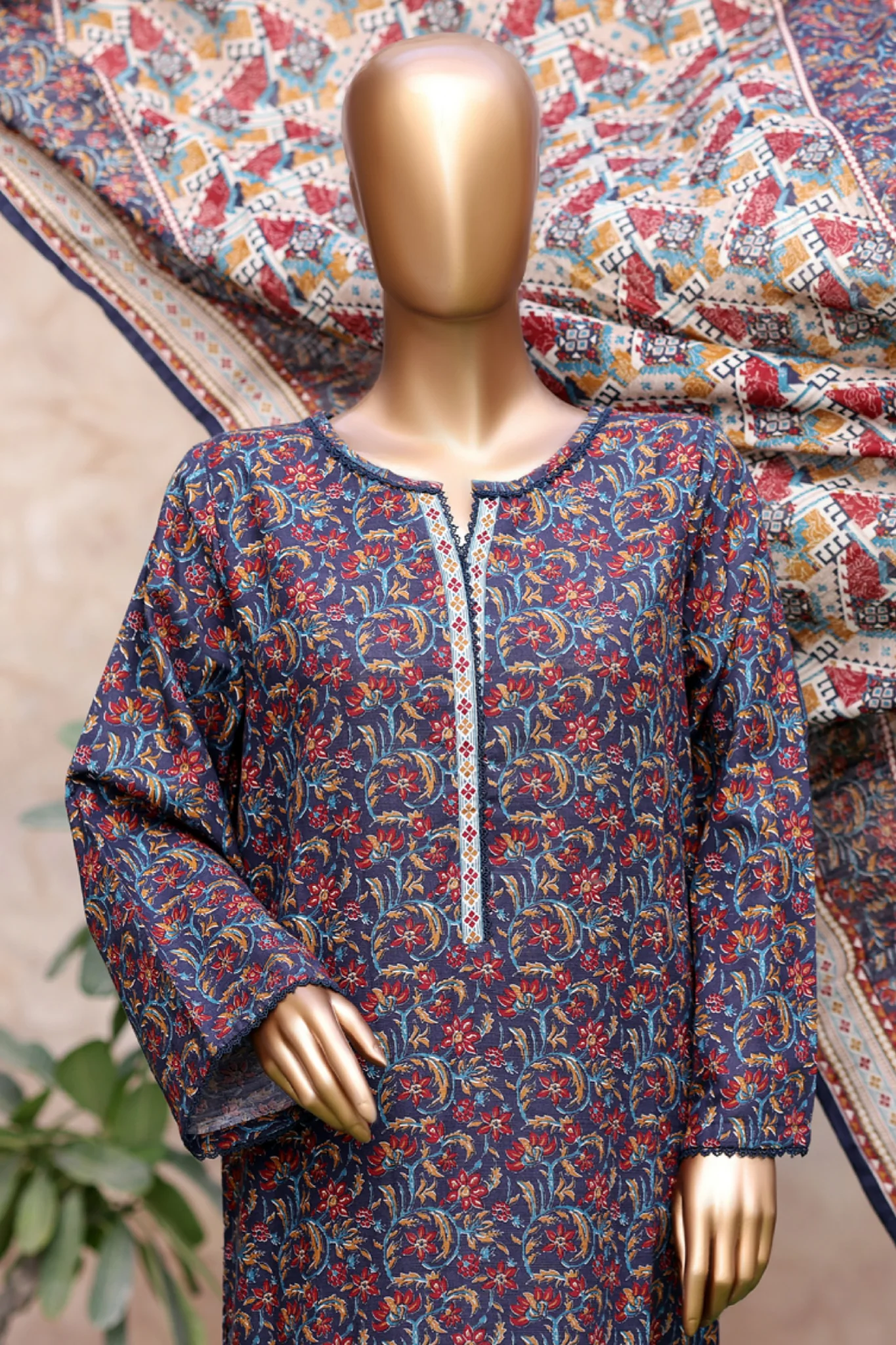 Bin Saeed Stitched 3 Piece Exclusive Printed Khaddar Vol-04 Suit-WK-2389-Blue - Image 2