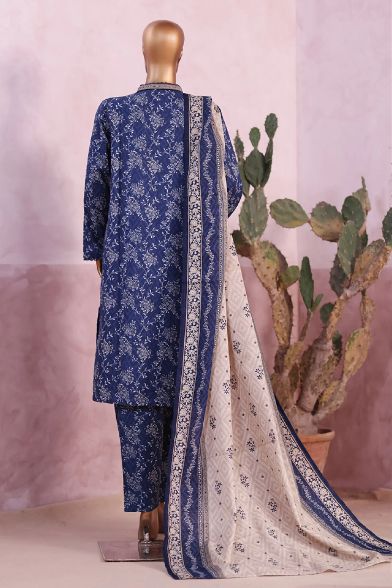 Bin Saeed Stitched 3 Piece Exclusive Printed Khaddar Vol-04 Suit-WK-2391-Blue - Image 3