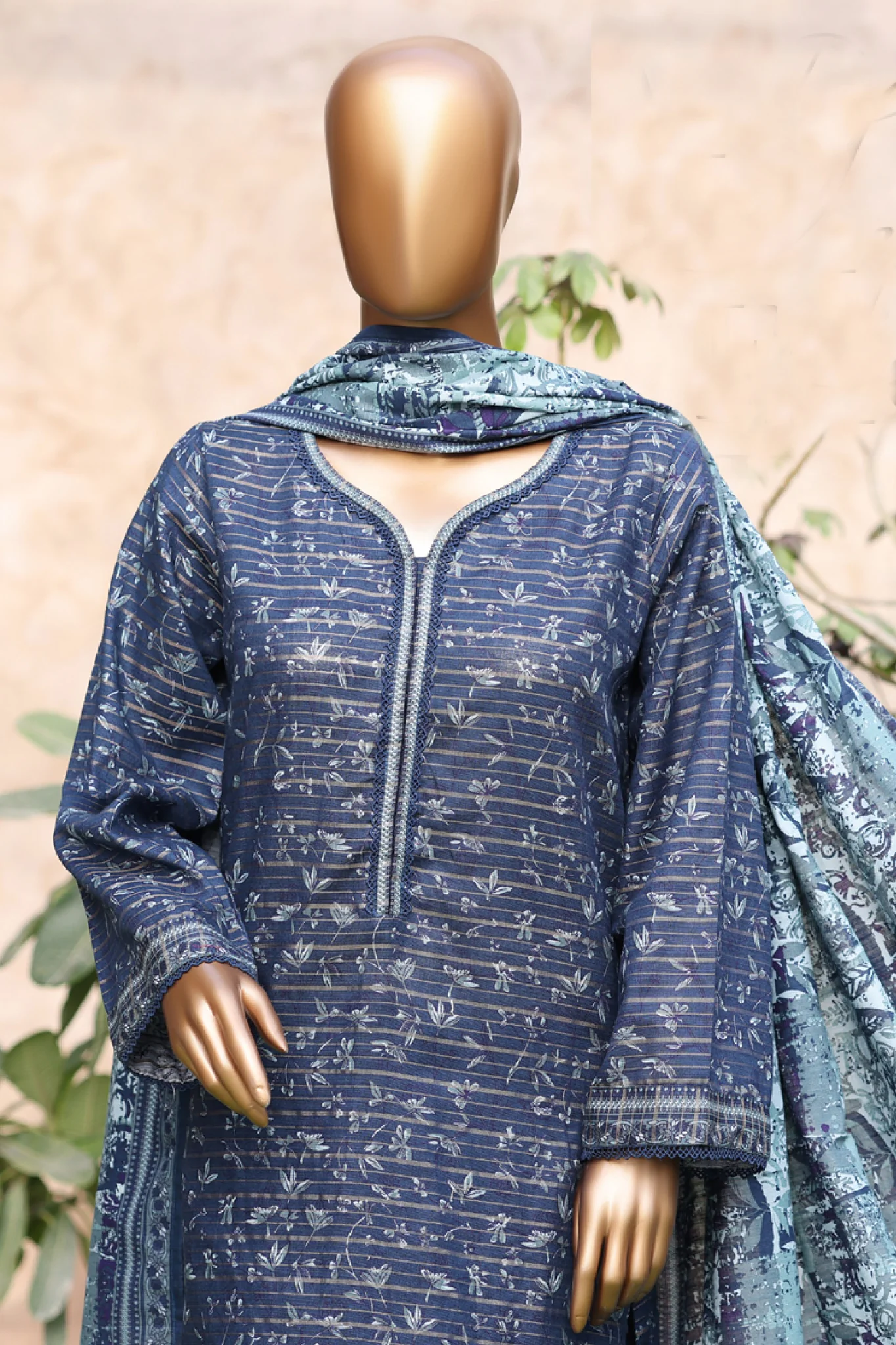 Bin Saeed Stitched 3 Piece Exclusive Printed Khaddar Vol-04 Suit-WK-2396-Blue - Image 2