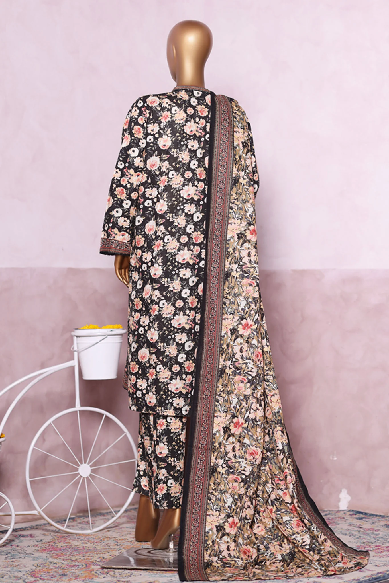 Bin Saeed Stitched 3 Piece Exclusive Printed Khaddar Vol-06 Suit-WK-2446-Black - Image 3