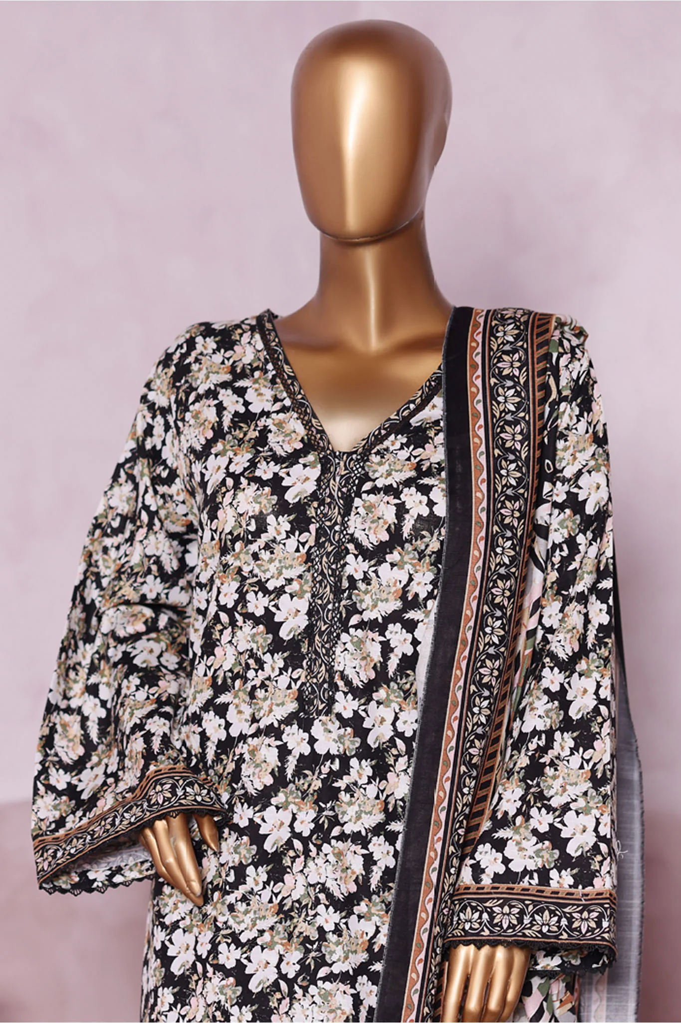 Bin Saeed Stitched 3 Piece Exclusive Printed Khaddar Vol-06 Suit-WK-2449-Black - Image 2