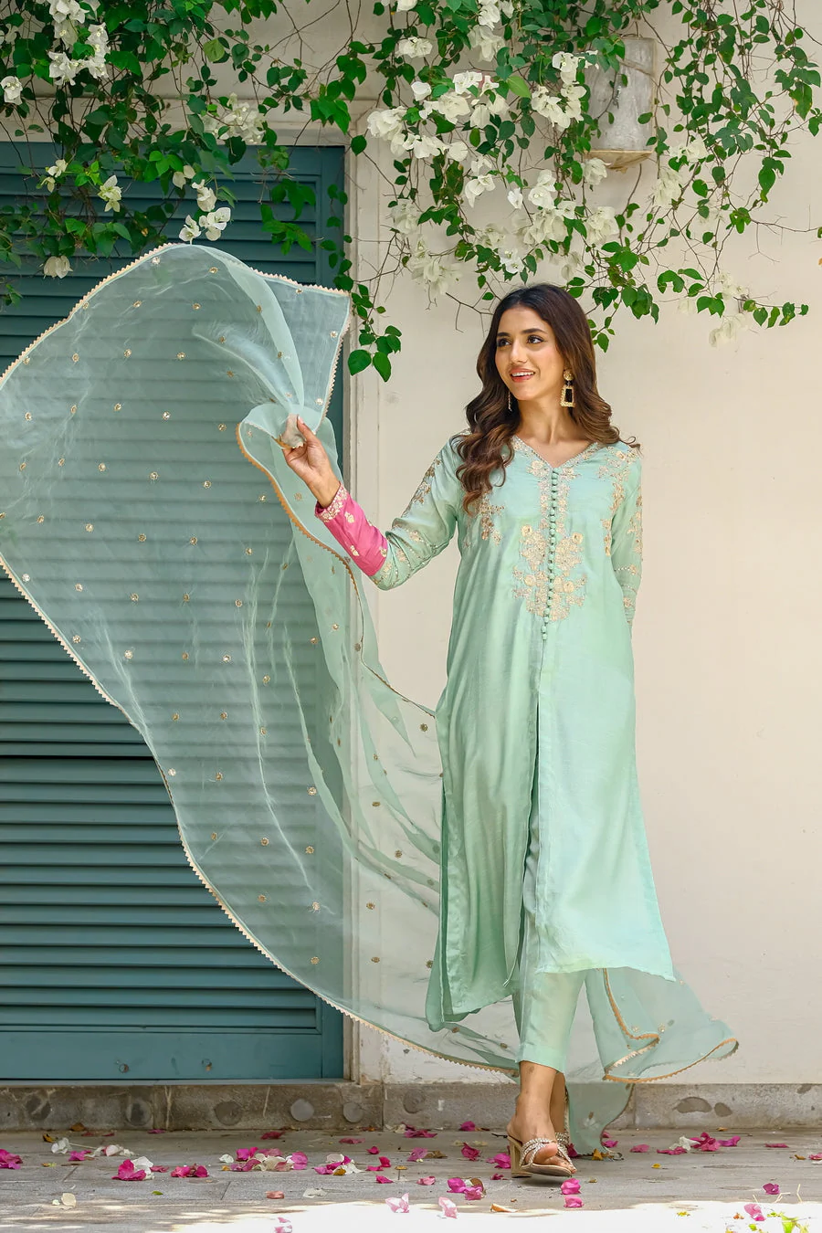 Sprinkles Stitched 3 Piece Formals Luxury Festive Women Suit-Aqua Grace 3pcs- Embroidered
