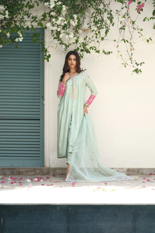 Sprinkles Stitched 3 Piece Formals Luxury Festive Women Suit-Aqua Grace 3pcs- Embroidered - Image 4