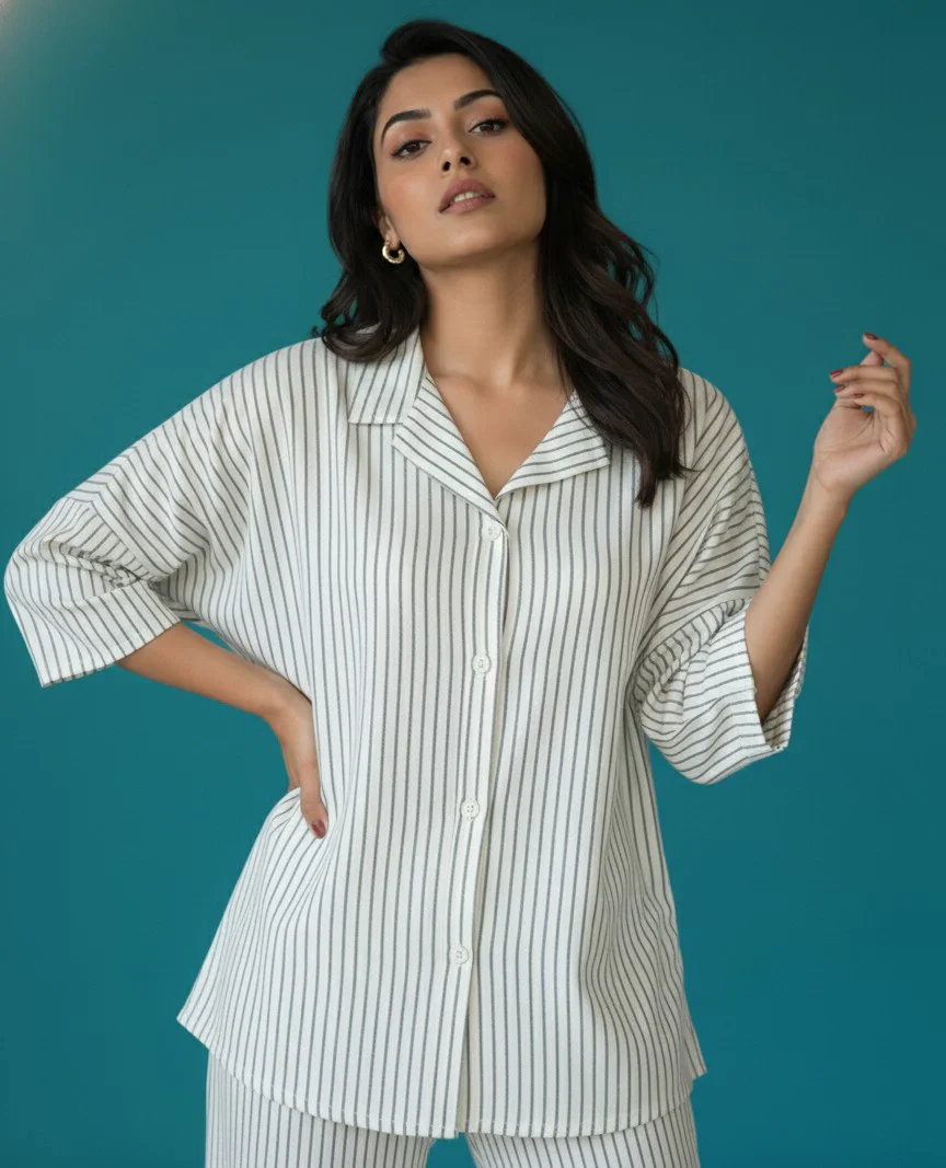 Urban Cut Women's Striped Cotton Co-Ord Set | Casual 2-Piece Outfit - Image 2