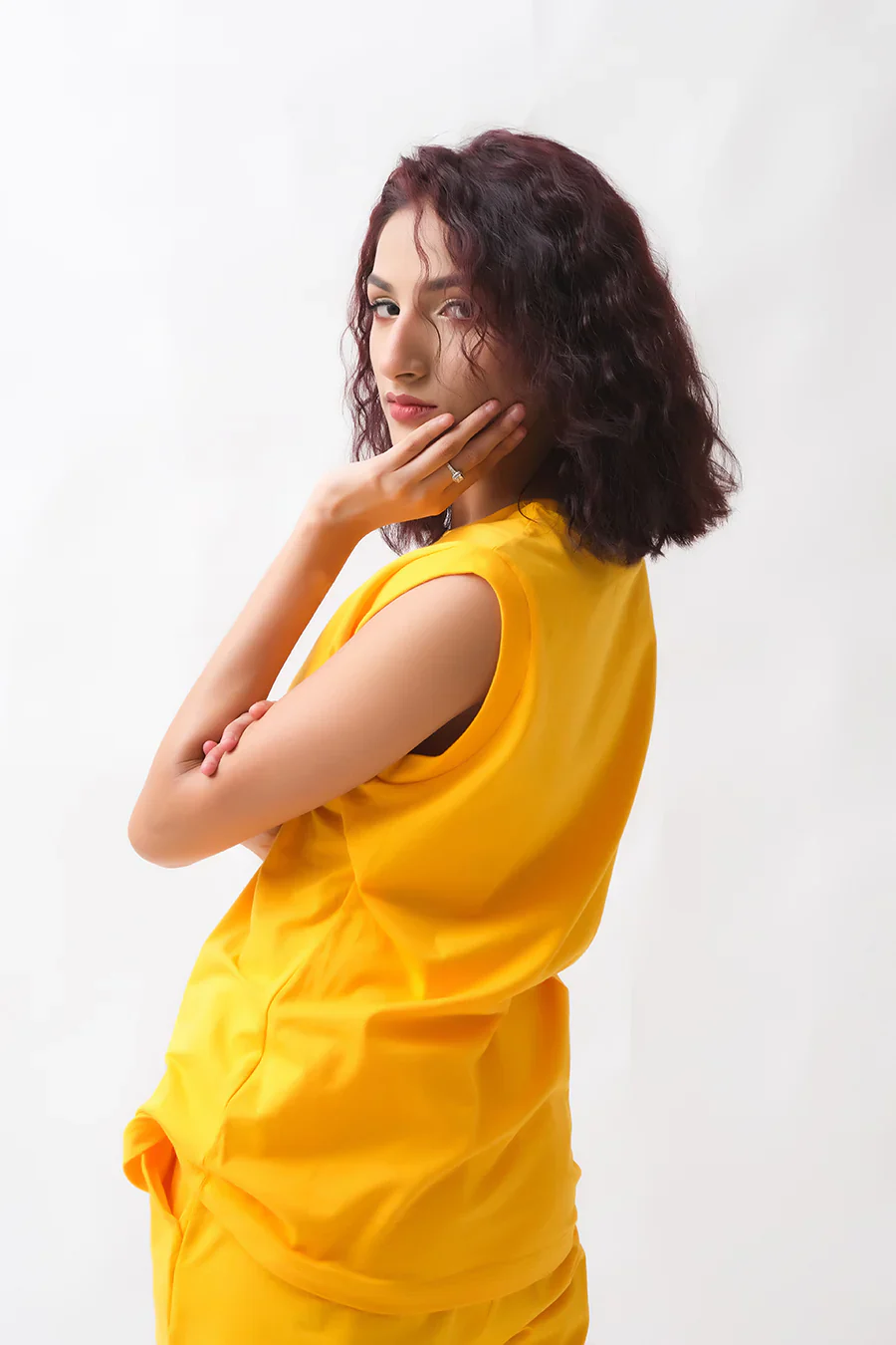 Dhaga Western Co Ords-Yellow Co Ords - Sleevesless T-Shirt with Trouser - Image 2