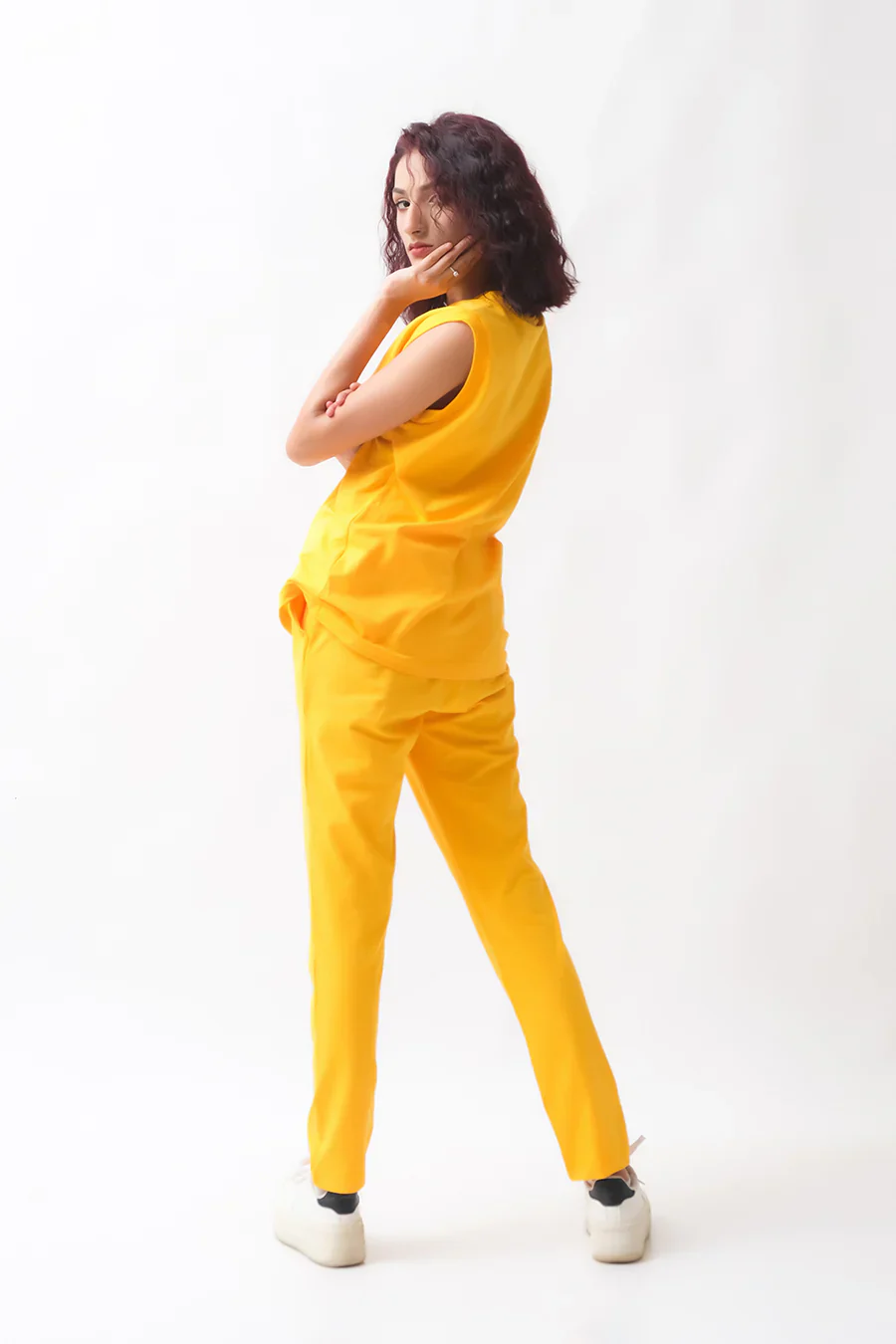 Dhaga Western Co Ords-Yellow Co Ords - Sleevesless T-Shirt with Trouser - Image 5