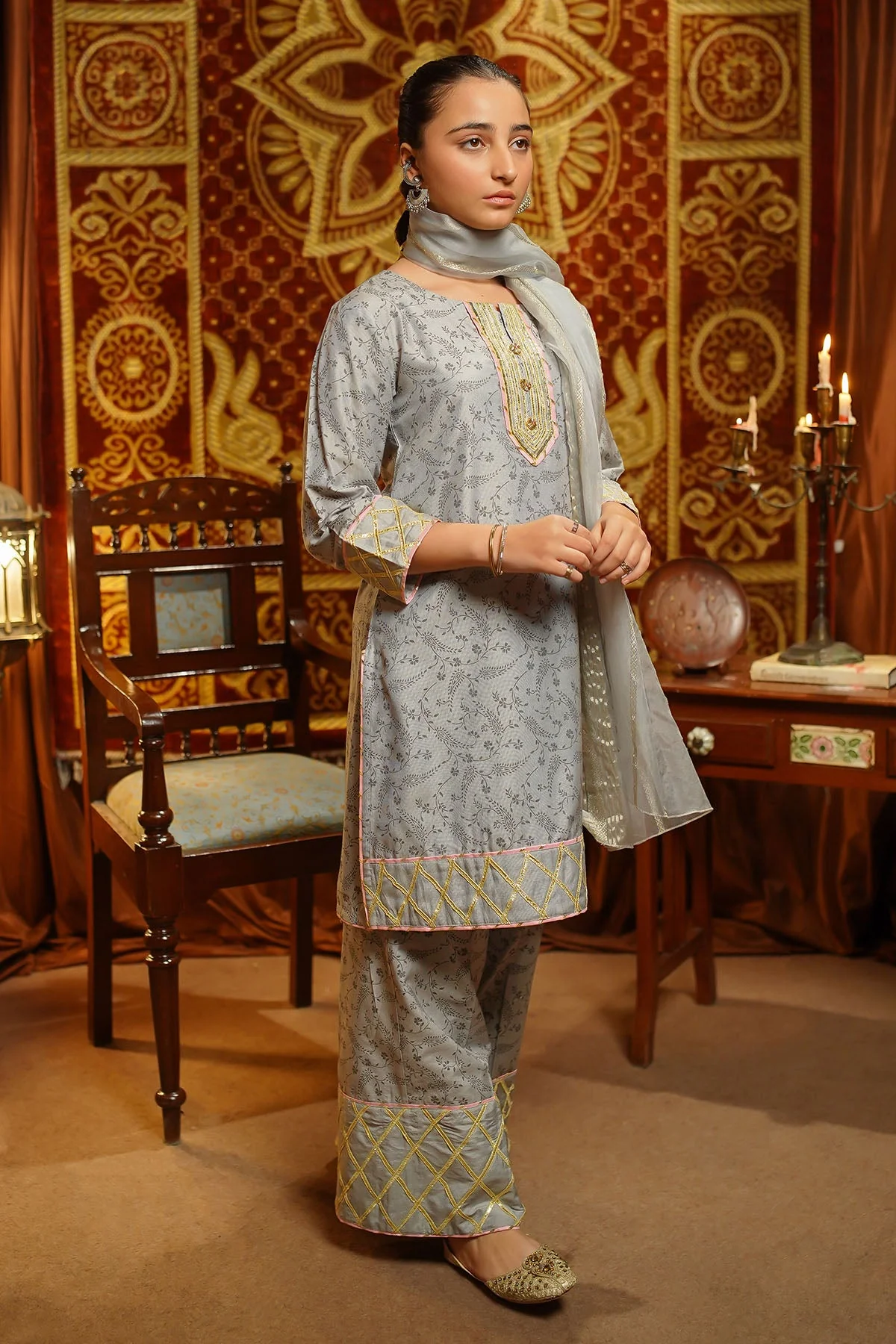 Ochre Clothing Girls Full Suits Cotton Silk Embellished 3 Pc Suit - Image 5