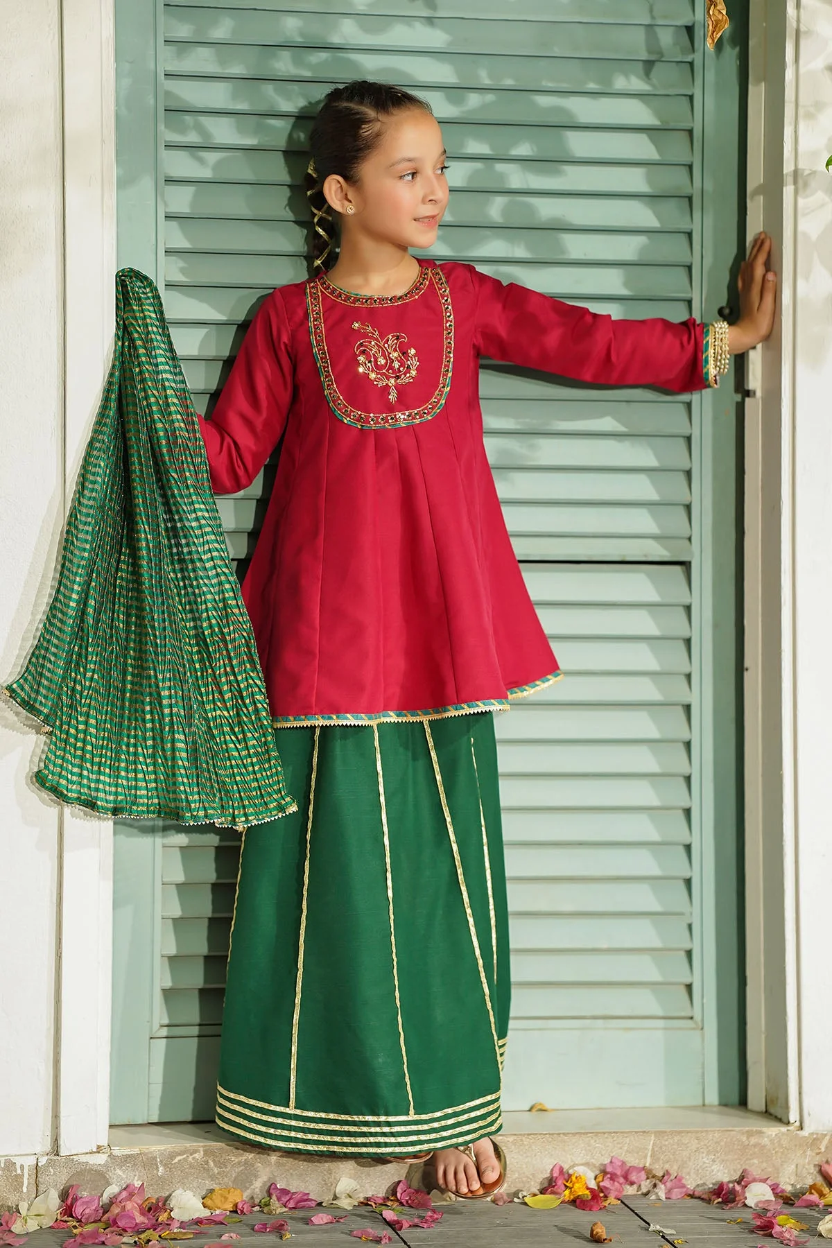 Ochre Clothing Raw Silk Hand Adda Work 3 Pc Suit Suit - Image 2