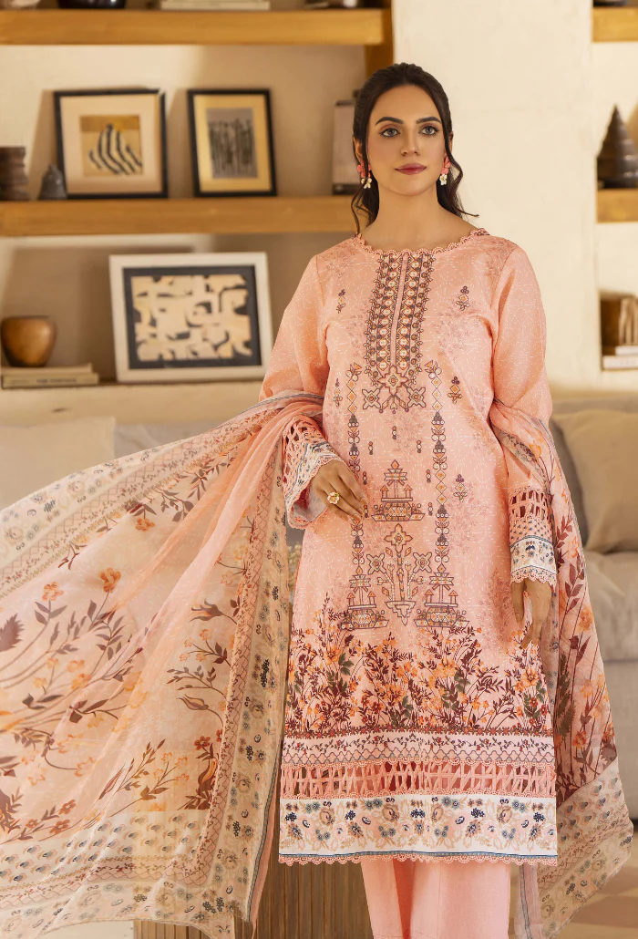 Zarwisha By Humdum Unstitched 3 Piece Digital Printed Emb Lawn Suit-D-01 - Image 4