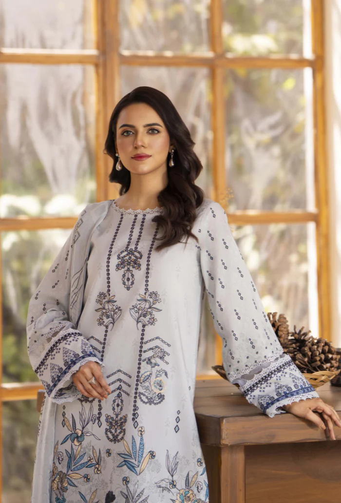 Zarwisha By Humdum Unstitched 3 Piece Digital Printed Emb Lawn Suit-D-03 - Image 3