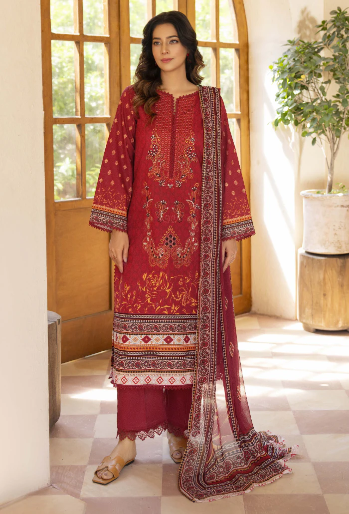 Zarwisha By Humdum Unstitched 3 Piece Digital Printed Emb Lawn Suit-D-04 - Image 2