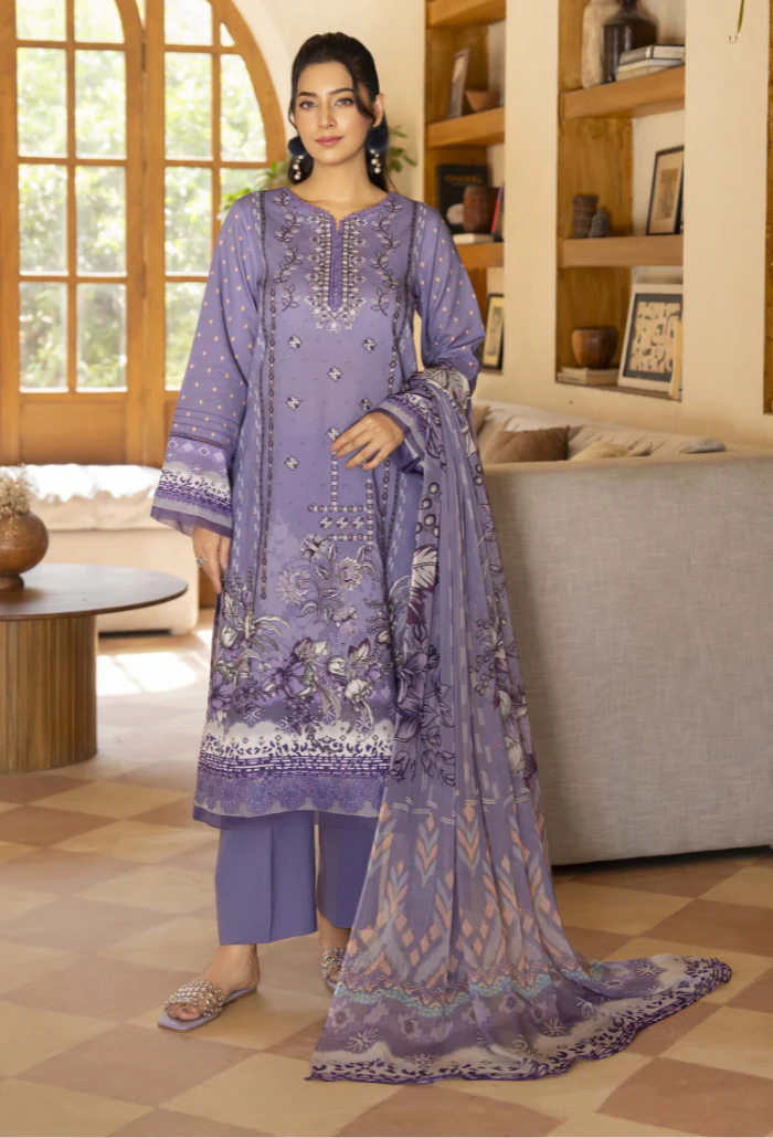 Zarwisha By Humdum Unstitched 3 Piece Digital Printed Emb Lawn Suit-D-06 - Image 2