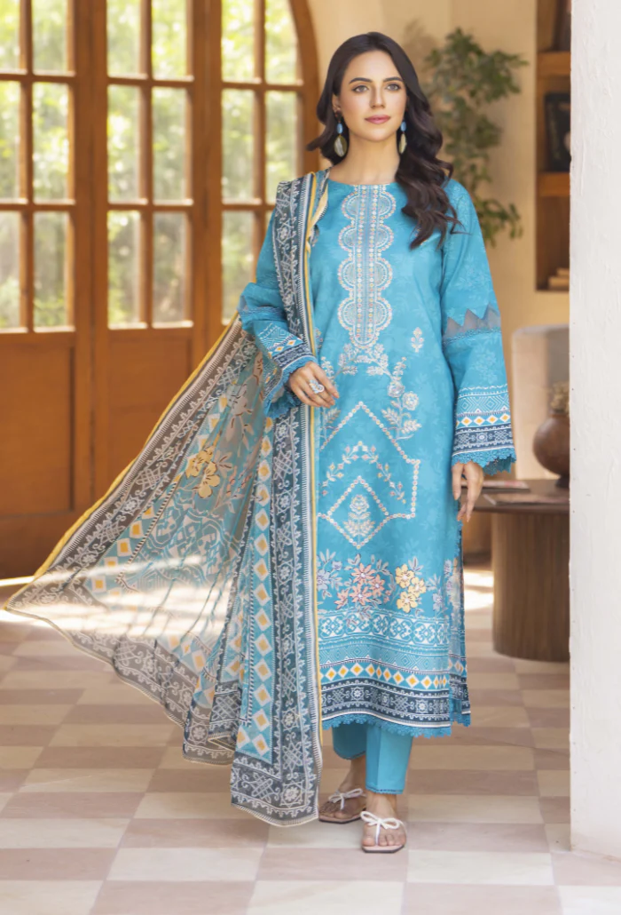 Zarwisha By Humdum Unstitched 3 Piece Digital Printed Emb Lawn Suit-D-07 - Image 2