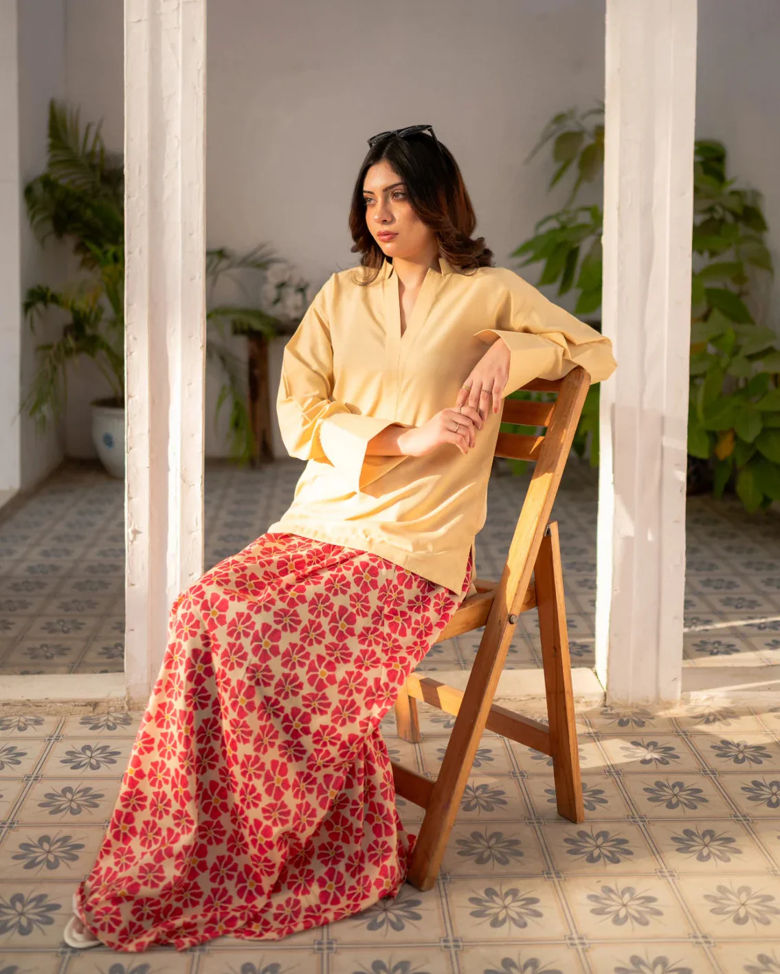 Zauk Lemon Yellow Shirt and Printed Skirt - Image 2