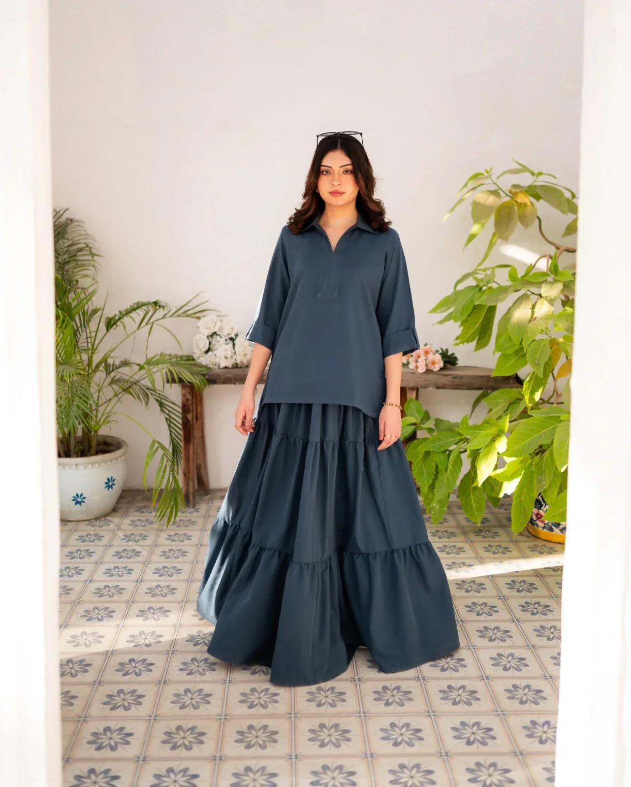 Zauk Steel Blue Skirt and Shirt - Image 7