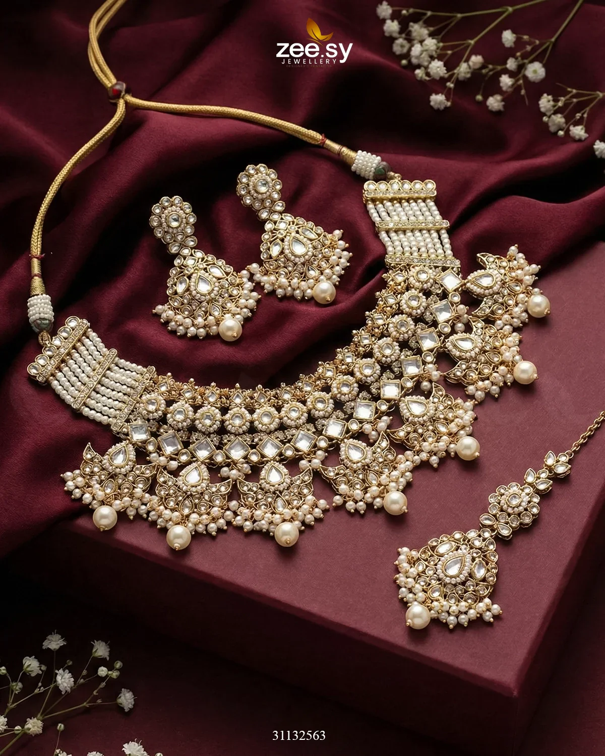 Zeesy Anarkali Faux Pearl Bridal Set - Image 7