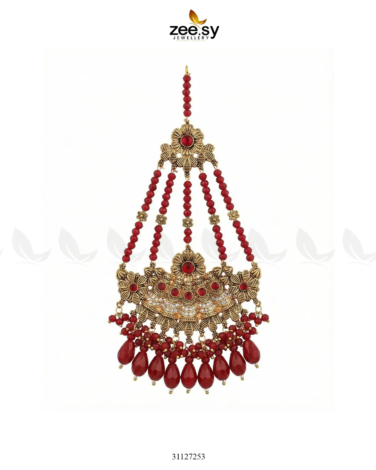 Zeesy Antique Bloom Pearl Cascade Jhumar - Image 2