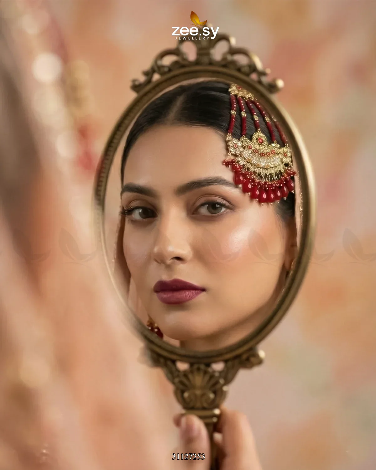 Zeesy Antique Bloom Pearl Cascade Jhumar - Image 6
